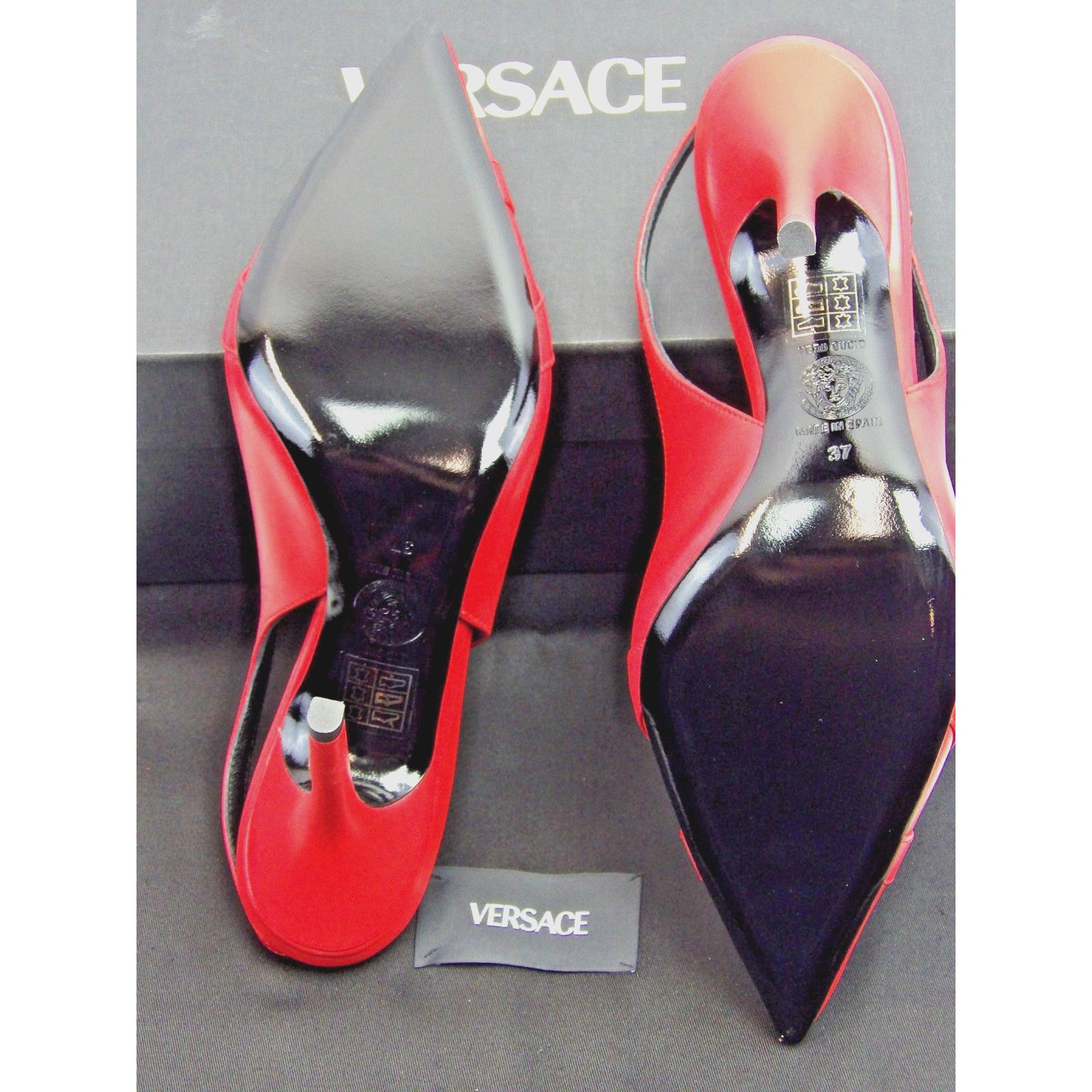 Versace VERSACE RED LEATHER GOLD MEDUSA LOGO STUDS SANDALS PUMPS 37 Size US 7 / IT 37 - 6 Thumbnail