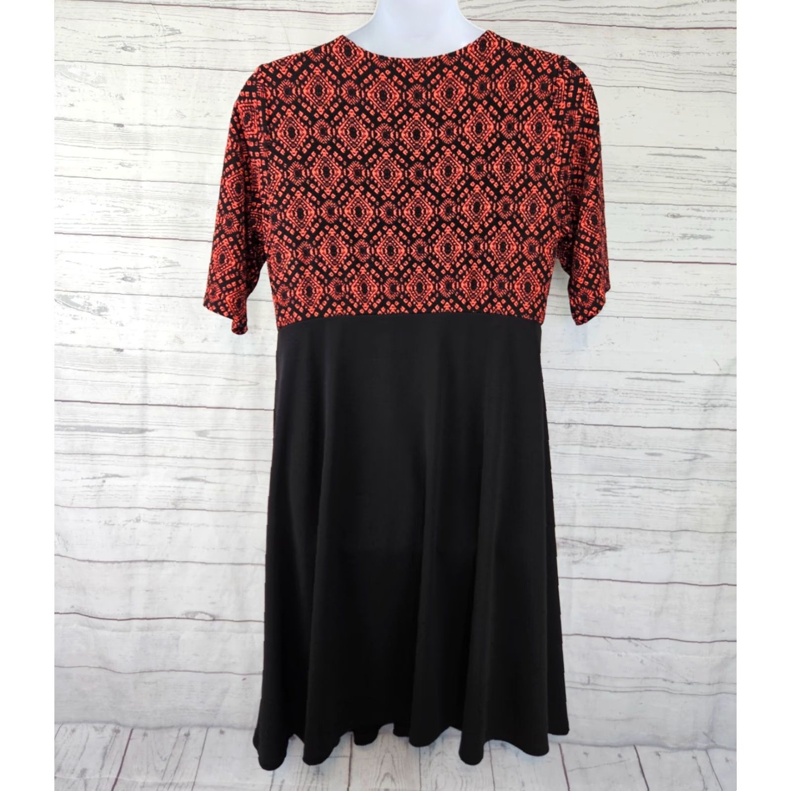 Vintage Kiyonna Womens Dress 2X Black Orange V-Neck Half Sleeves Midi A-Line Pullover Vintage: No (but avoid adding extra) Size XXL / US 16-18 / IT 52-54 - 3 Thumbnail