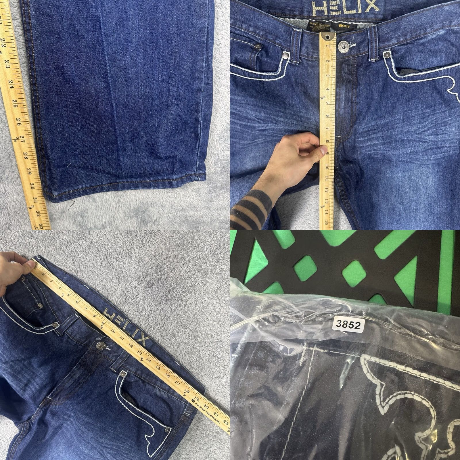 Vintage VINTAGE Helix Jeans Mens 38x30 Bootcut Embroidered Flames Cross Y2K Grunge Baggy Size US 38 / EU 54 - 9 Thumbnail