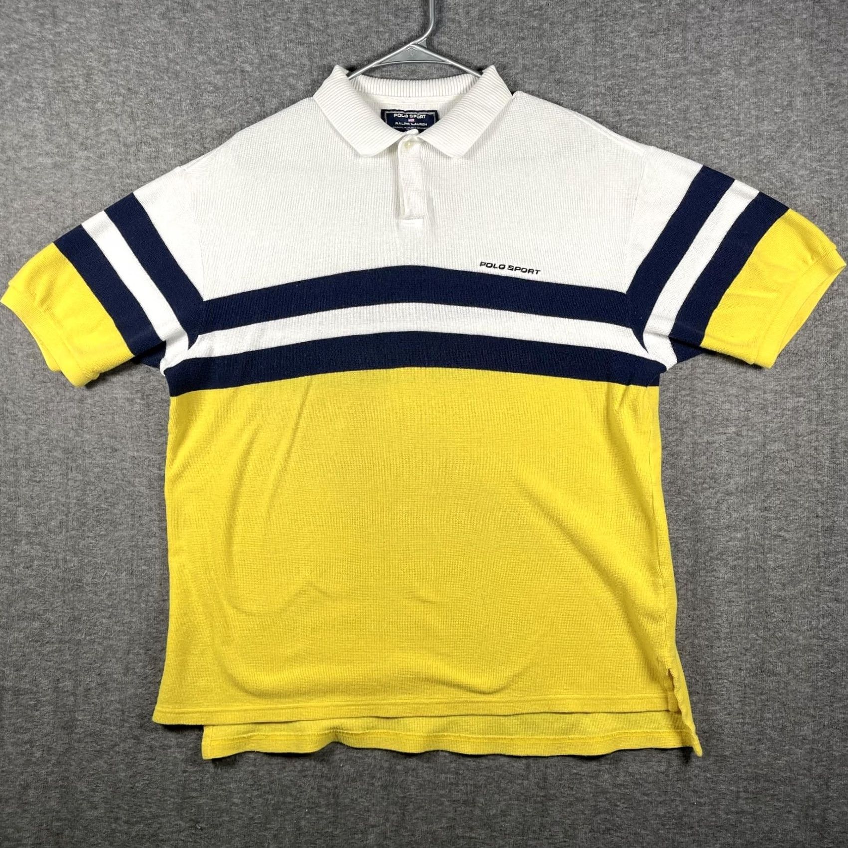 Polo Ralph Lauren VINTAGE Polo Sport Ralph Lauren Polo Shirt Mens L White Navy Yellow 90s Size US L / EU 52-54 / 3 - 2 Thumbnail
