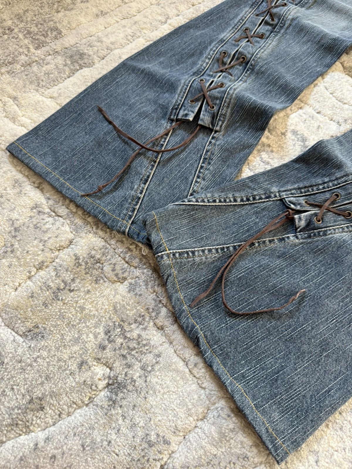 If Six Was Nine Slow Hand Jam 40 Paneled Asymmetrical Lace Up Flared Jeans Size US 32 / EU 48 - 8 Thumbnail
