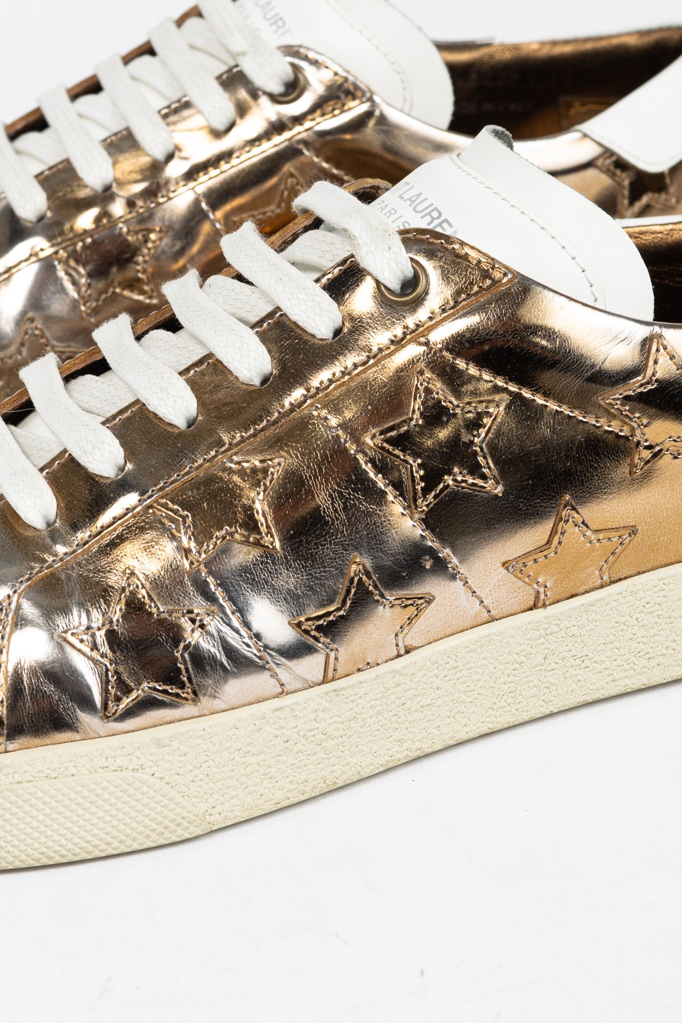 Saint Laurent Paris Saint Laurent SL/06 Gold Patent Star Low-Top Sneakers Size US 7 / EU 40 - 8 Thumbnail