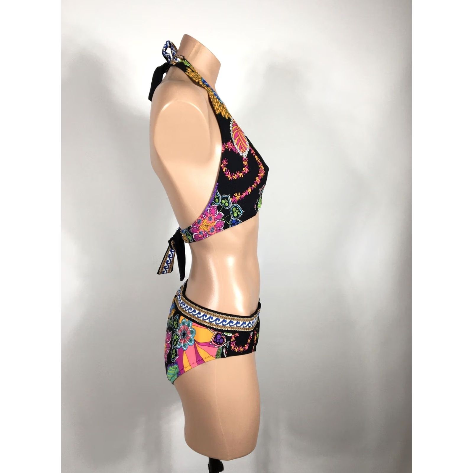 Trina Turk Tina Turk Bikini Halter Top Multicolor Neon Geometric Cheeky Bottoms sz 8 Size M / US 6-8 / IT 42-44 - 4 Thumbnail