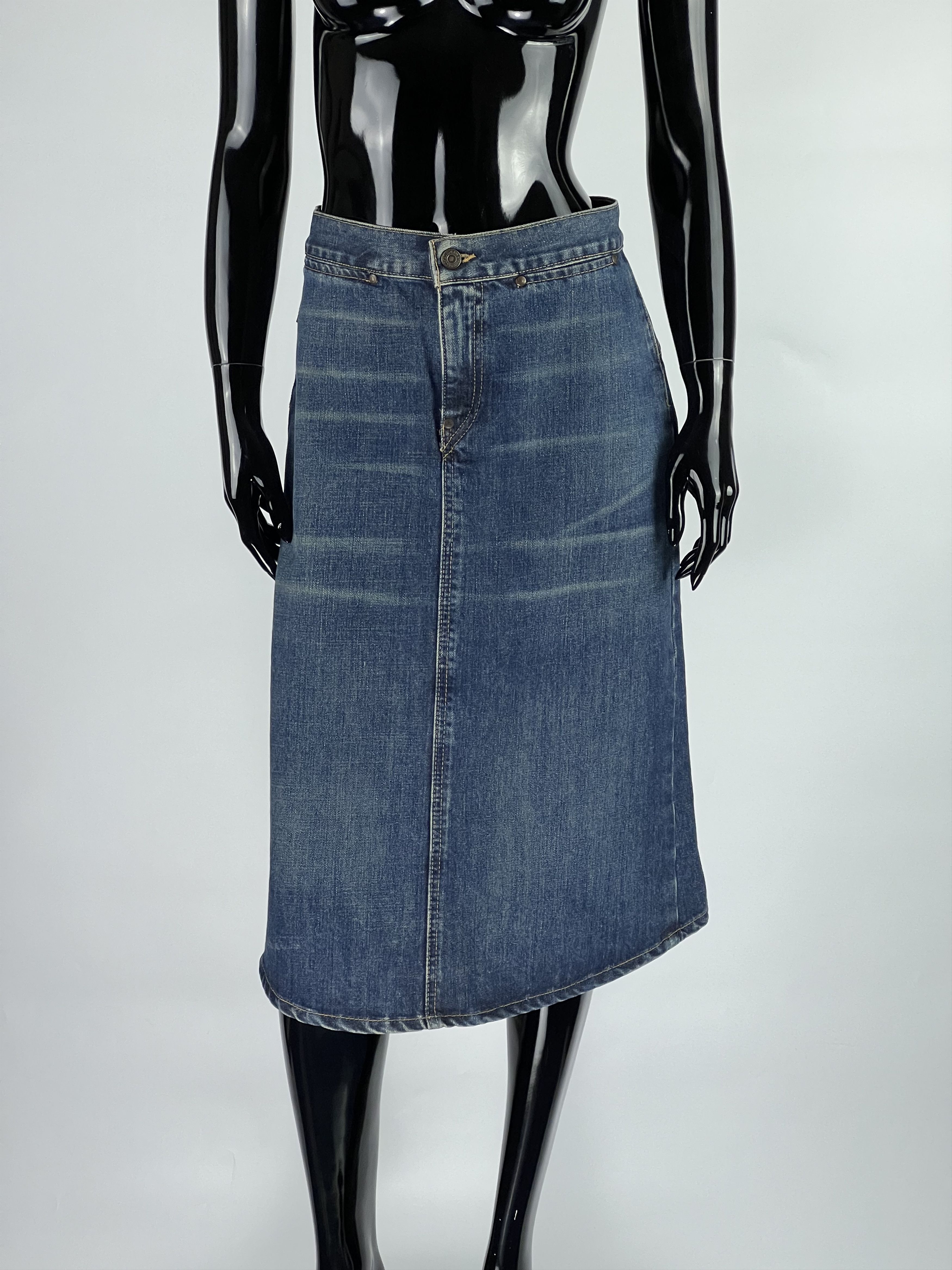 Levi's VTG Levis Blue Denim Midi Skirt Size S Y2K Size 26" / US 2 / IT 38 - 1 Thumbnail