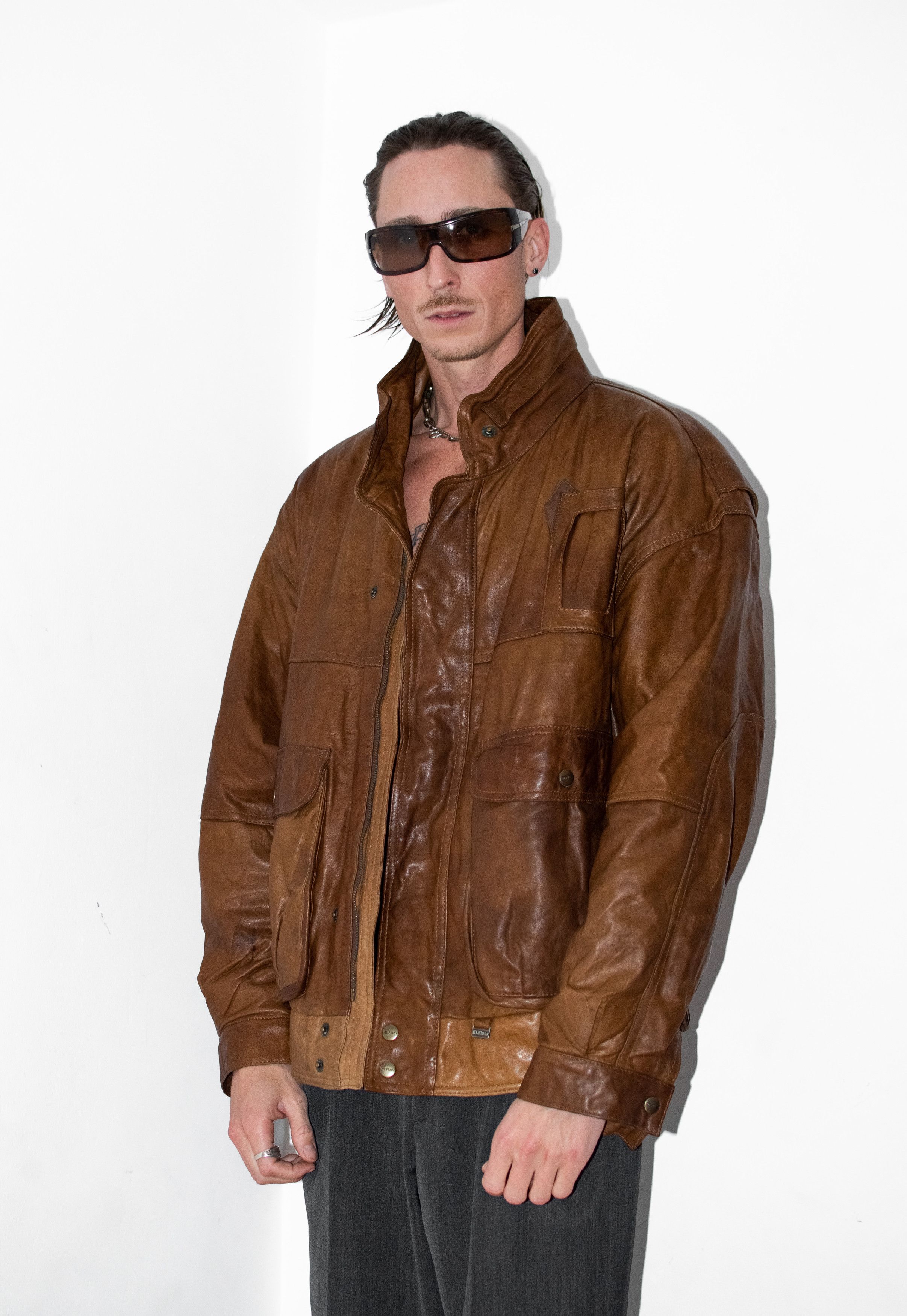 Designer × Vintage Vintage Oversize Real Leather Jacket Brown Jacket Size US XXL / EU 58 / 5 - 4 Thumbnail