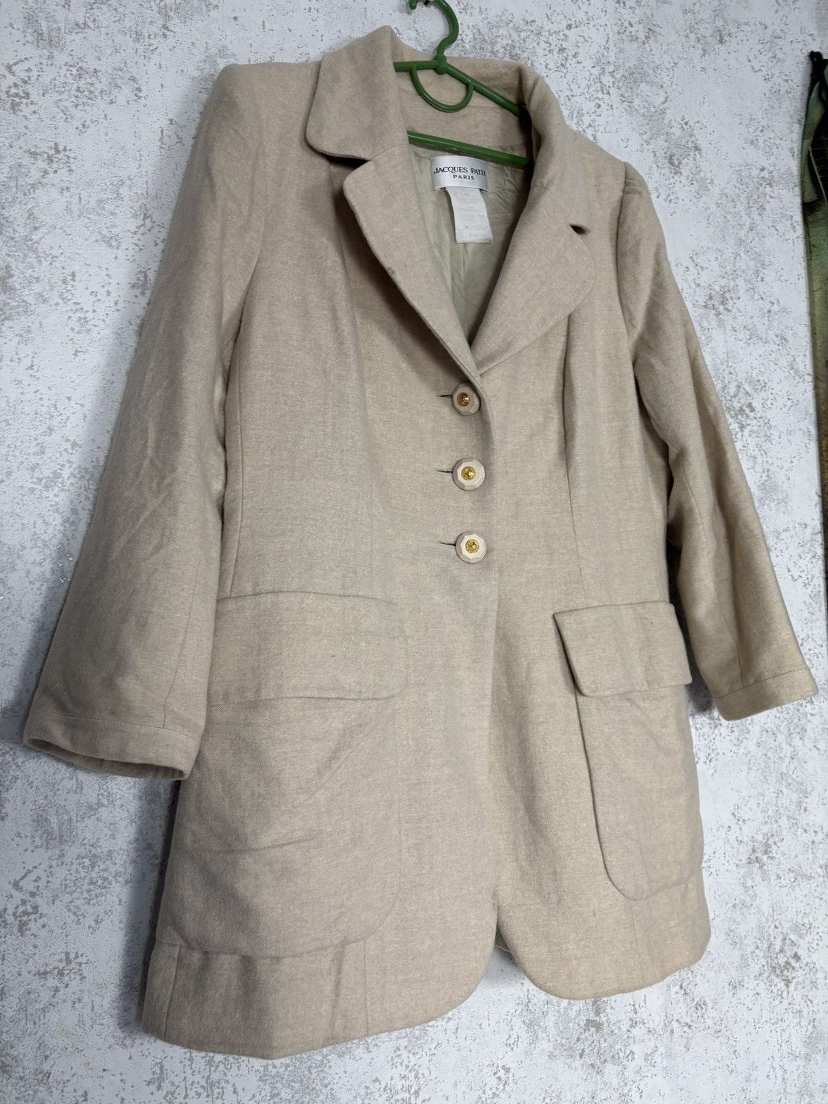 Other Jacques Fath Paris Beige Wool Tailored Blazer Coat Vintage Size L / US 10 / IT 46 - 2 Thumbnail