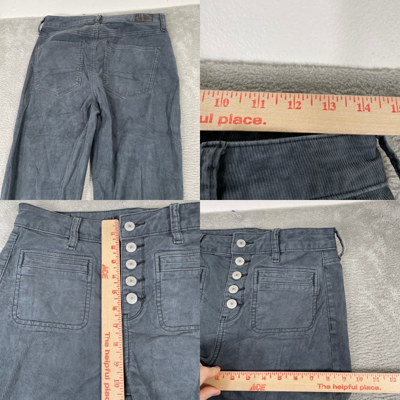 American Eagle Outfitters VINTAGE American Eagle Corduroy Pants Womens 4 Gray Super Hi Rise Flare Y2K Boho Retro Size 27" / US 4 / IT 40 - 8 Thumbnail