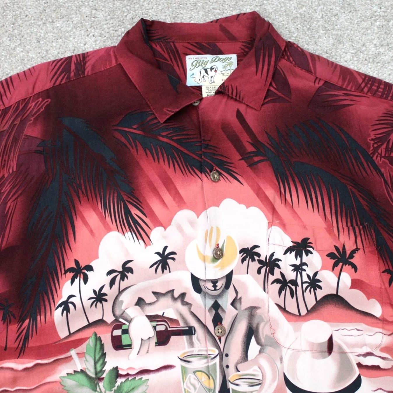 Big Dogs VTG Big Dogs Shirt Mens Medium Red Hawaiian Rayon Short Sleeve Button-Up Collared S/S Graphic Print Beach Hawaii Theme Made in Bangladesh Mens Size US M / EU 48-50 / 2 - 3 Thumbnail
