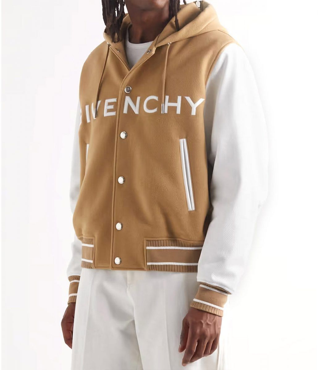 Givenchy Givenchy Hooded Varsity Wool and Grained Leather Jacket in brown Size US XL / EU 56 / 4 - 1 Thumbnail