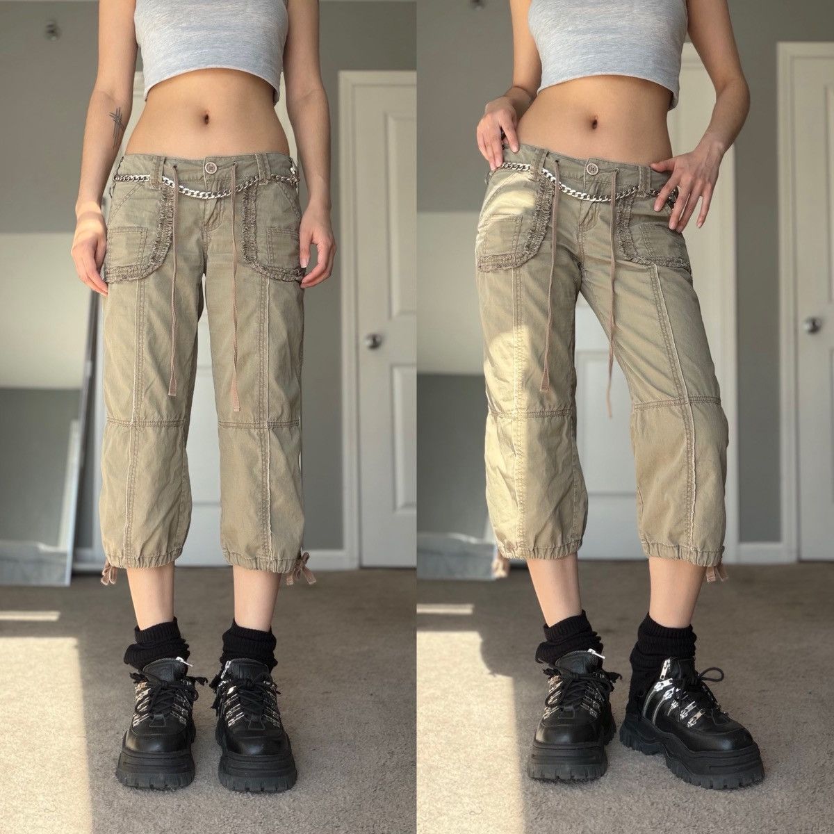 Other Y2K Delia’s Khaki Cargo Capri Pants w/ Ruffle Pocket Detail Size 30" / US 8 / IT 44 - 1 Thumbnail