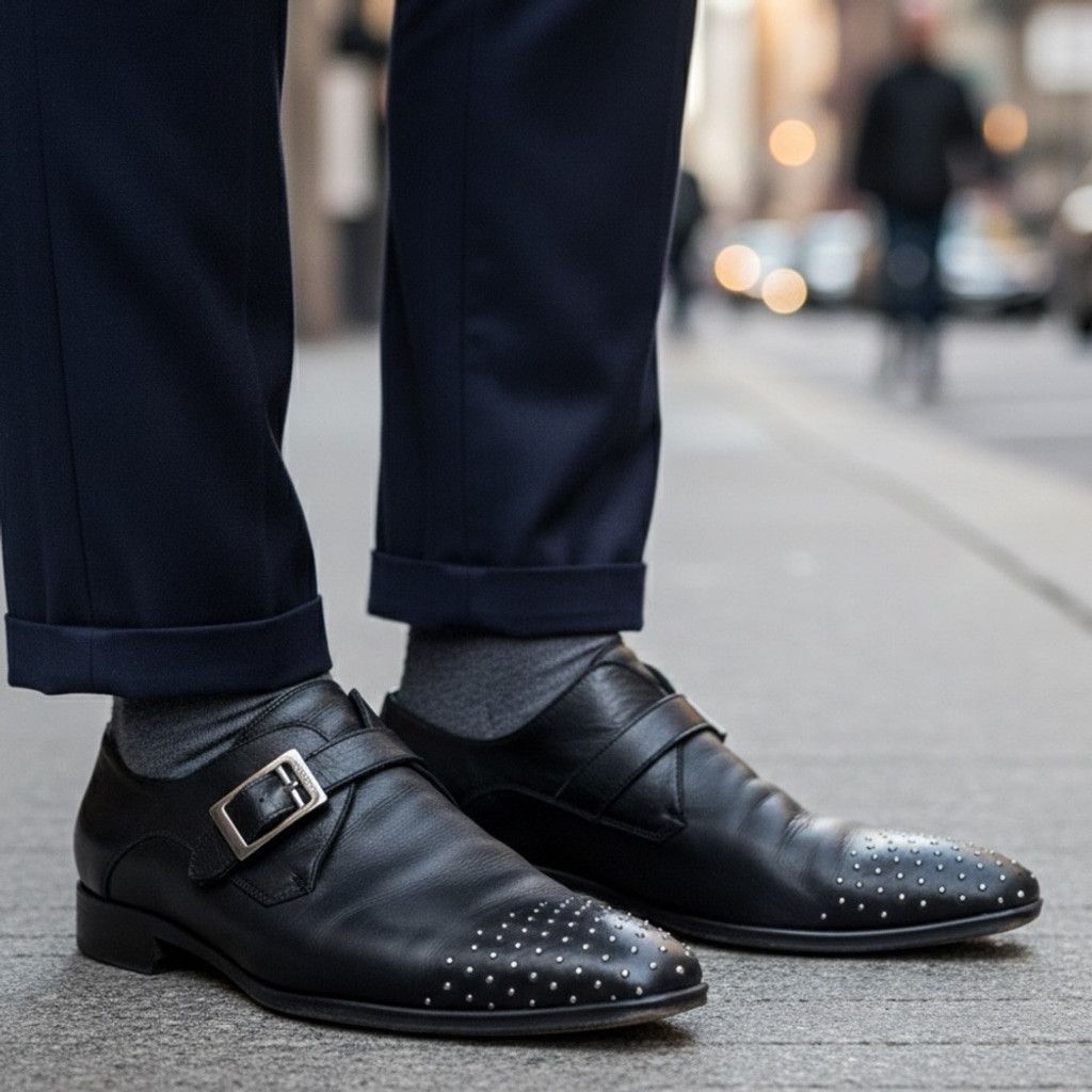 Versace Versace Studded Toe Black Leather Monk Dress Shoes Size 41 Size US 8 / EU 41 - 1 Thumbnail