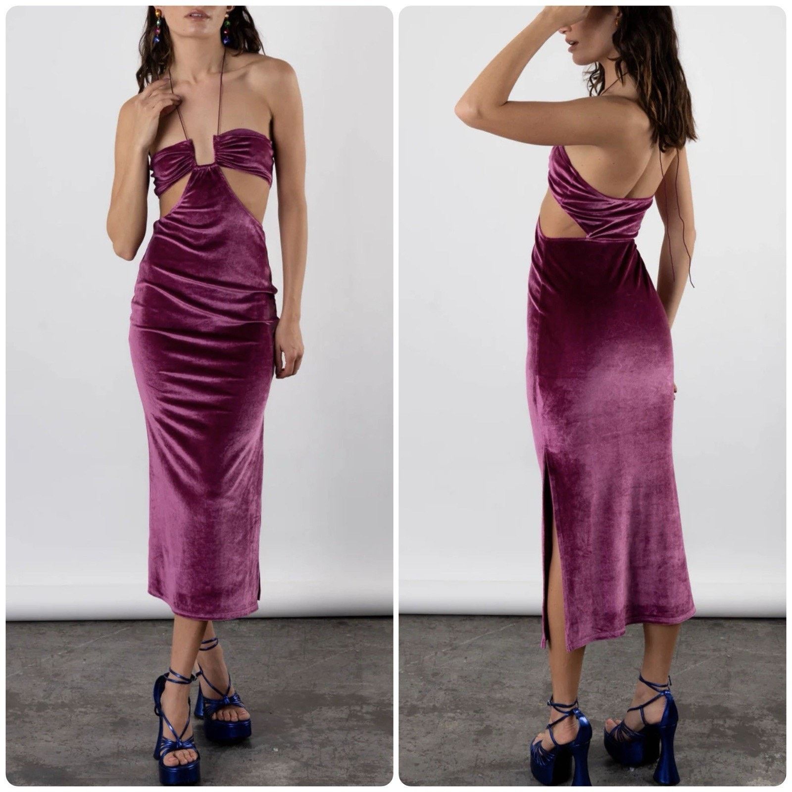 Other ET CLET Sunset Lovers Night Moves Cut Out Midi Dress Velvet Size L / US 10 / IT 46 - 1 Thumbnail