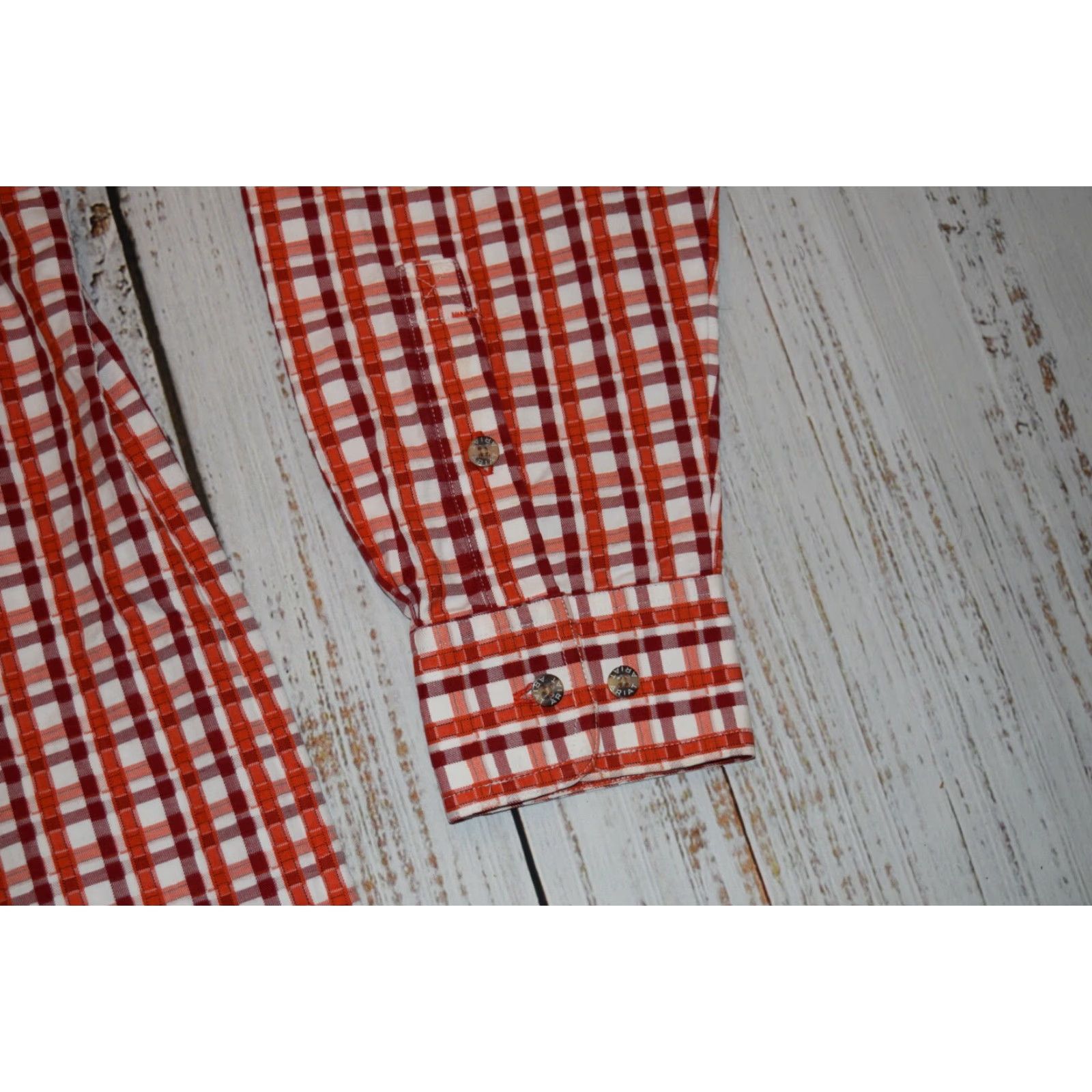 Ariat MENS ARIAT LONG BUTTON SHIRT Plaid CHECKERED Vented FARM ORANGE RED WHITE Large Regular Fit Casual Workwear Western Button-Down Collared Shirt Size US L / EU 52-54 / 3 - 2 Thumbnail