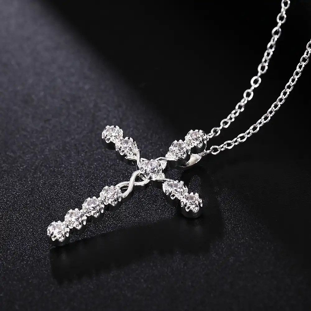 Jewelry 925 Sterling silver necklace cyrstal Cross pendant jewelry Size ONE SIZE - 2 Thumbnail
