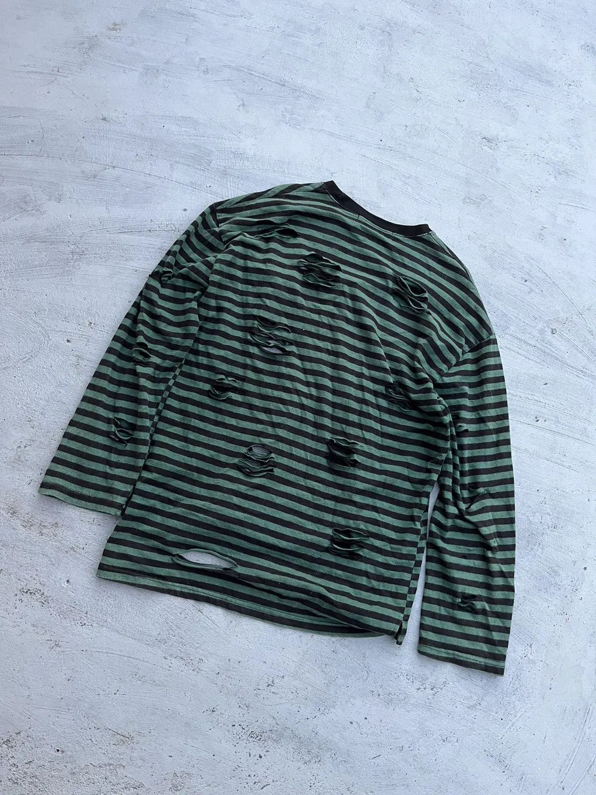 Japanese Brand Vintage Grunge Distressed Striped Long Sleeve - Green/Black Size US S / EU 44-46 / 1 - 2 Thumbnail