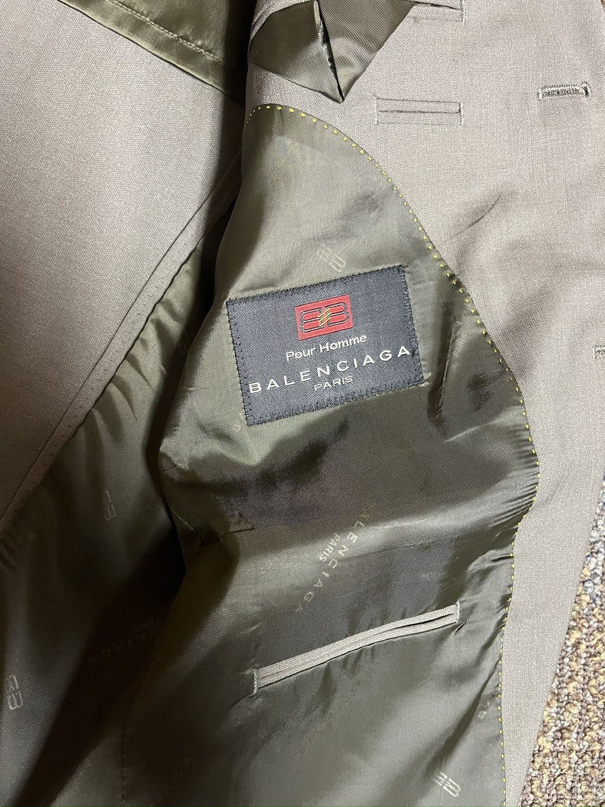 Balenciaga Vintage Grey Olive Balenciaga Paris Blazer and Pants Suit Size 44S - 2 Thumbnail