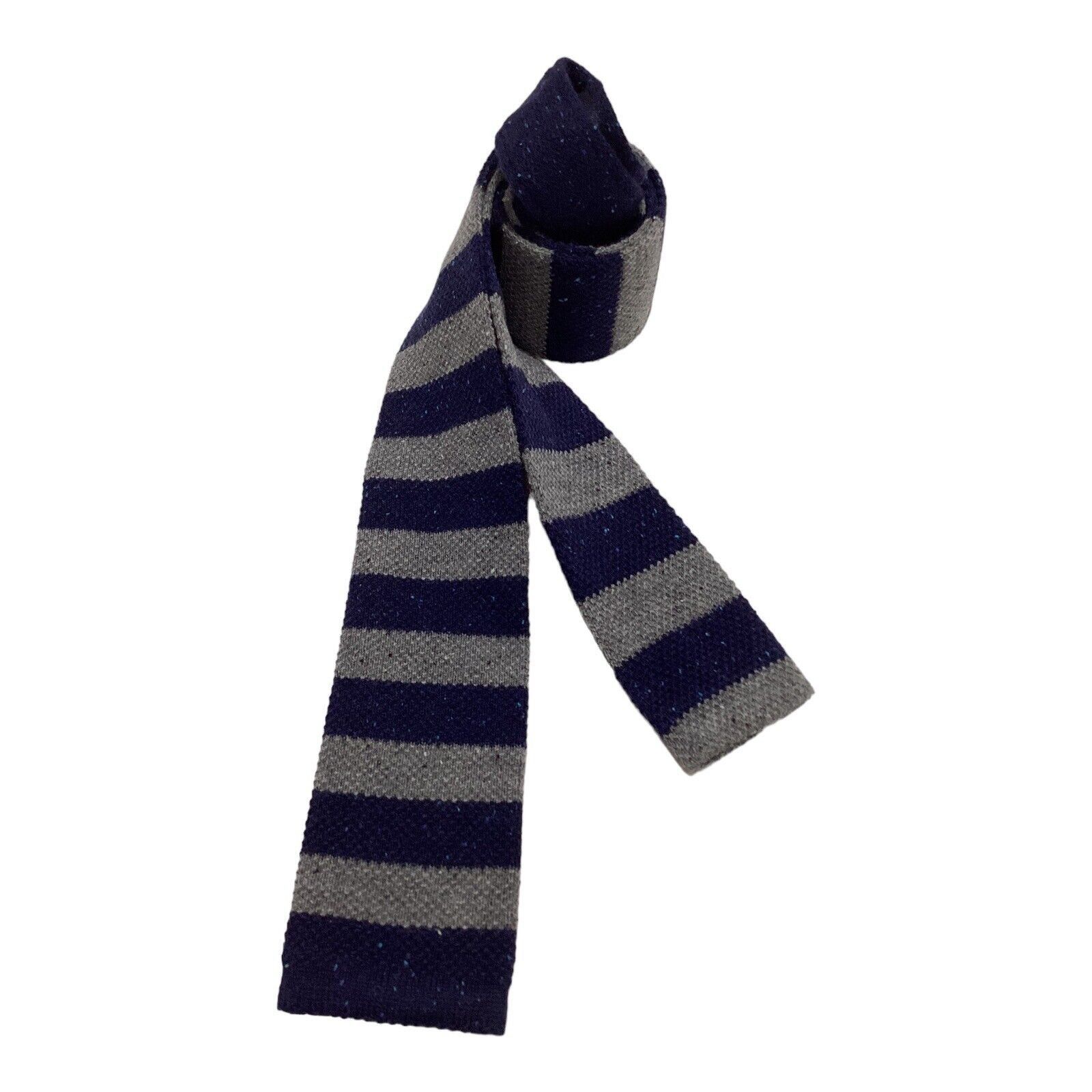 Seize sur Vingt SEIZE SUR VINGT Blue & Gray Horizontal Striped Wool Knit Tie Size ONE SIZE - 1 Thumbnail