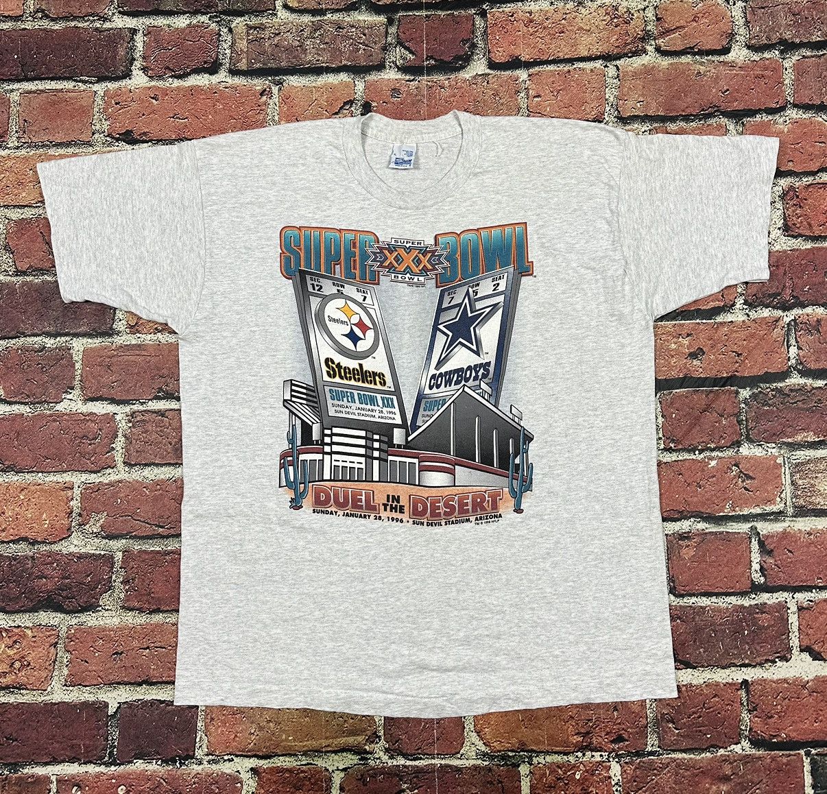 NFL × Salem Sportswear × Vintage Vintage Steelers Cowboys Duel In Desert Super Bowl XXX Tee Size US XL / EU 56 / 4 - 1 Thumbnail