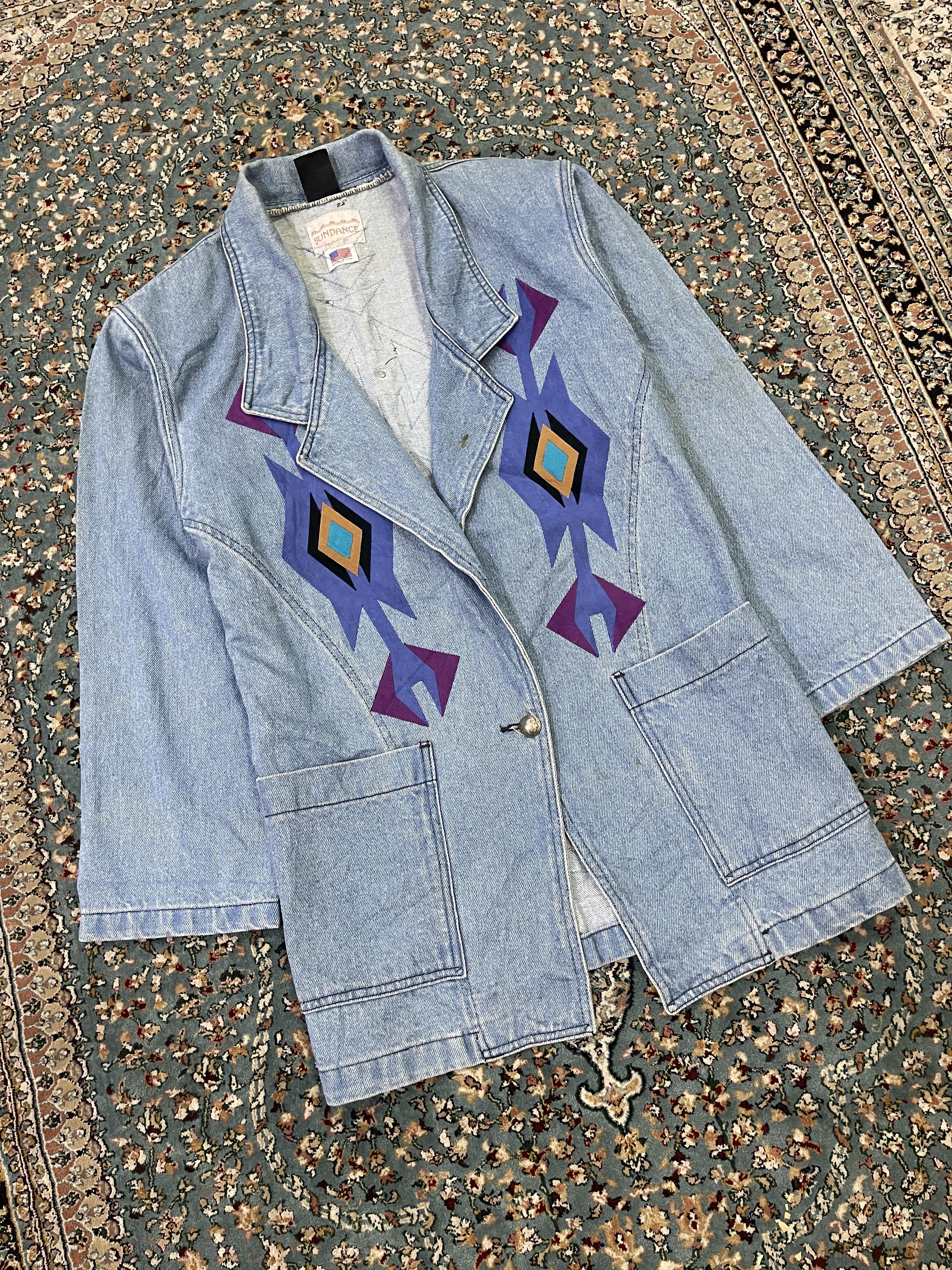 Native × Vintage Vintage 90s Native Navajo Denim Jacket Size US L / EU 52-54 / 3 - 3 Thumbnail