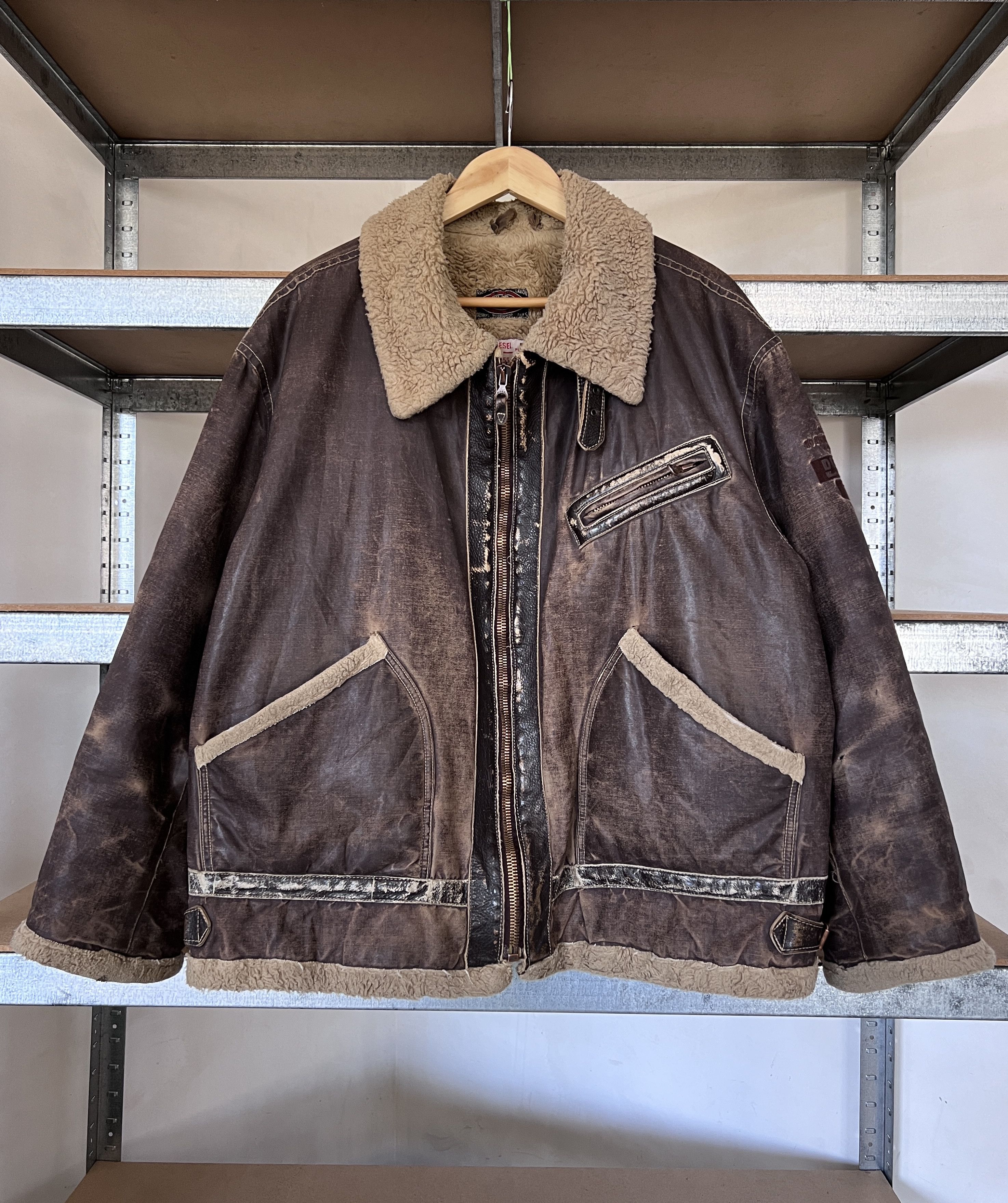 Diesel Diesel Vintage DMB 1955 Wax Sheepskin Distressed Jacket Size US XXL / EU 58 / 5 - 1 Thumbnail