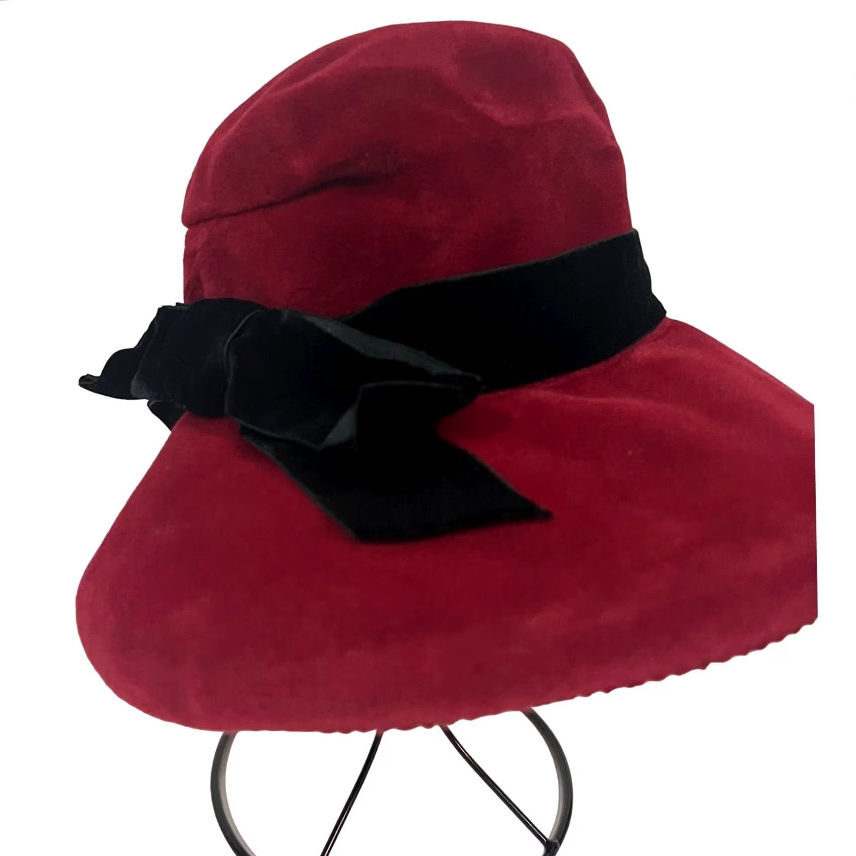 Borsalino VINTAGE Borsalino Hat Women’s Velvet Red Black Bucket One Size Red Womens Bucket Hat Velvet 21” circumference Size ONE SIZE - 3 Thumbnail