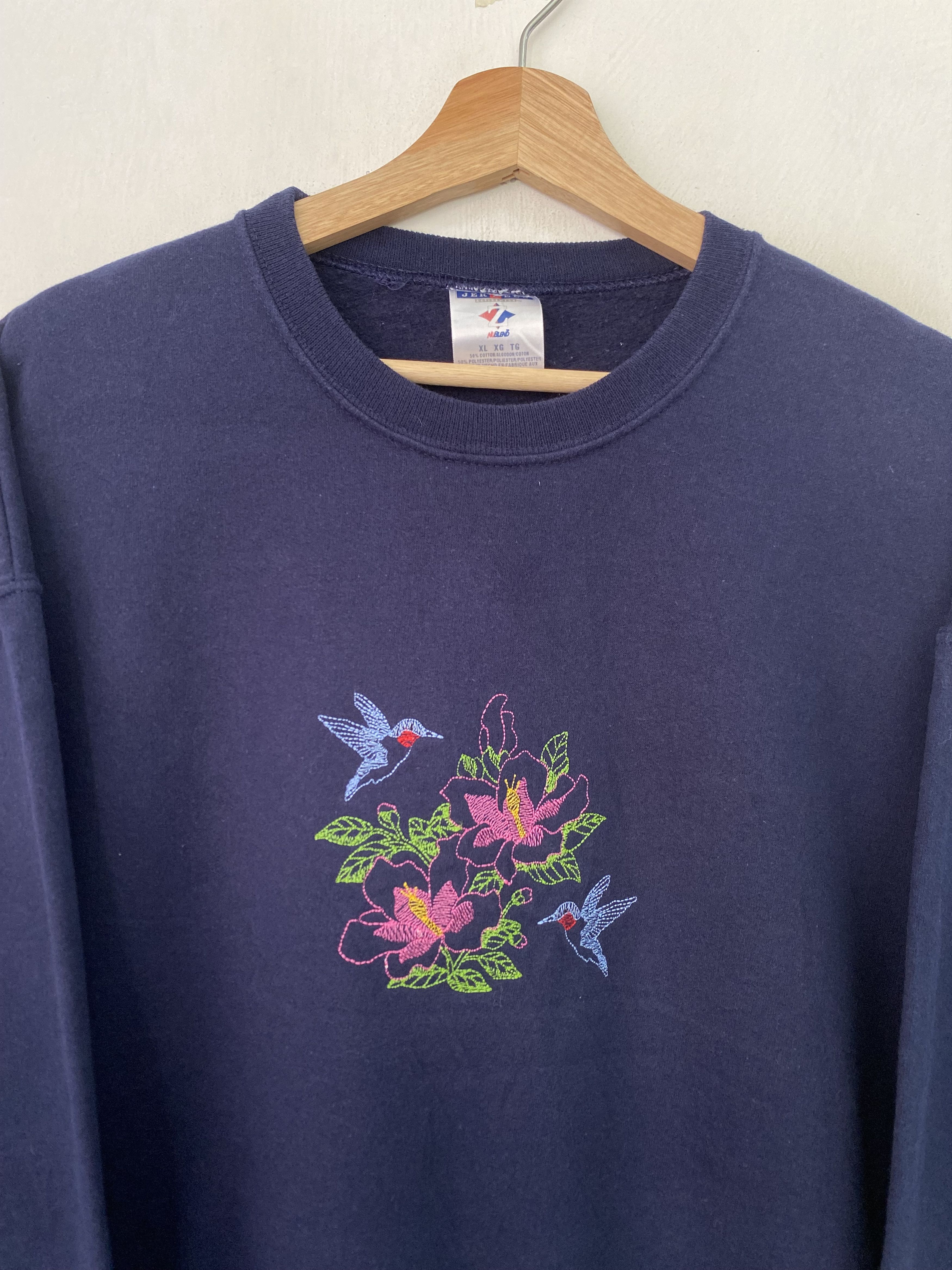 Habitat × Jerzees × Vintage Vintage Humming Bird Flower Sweatshirt Blueblack Extra Large Size US XL / EU 56 / 4 - 3 Thumbnail