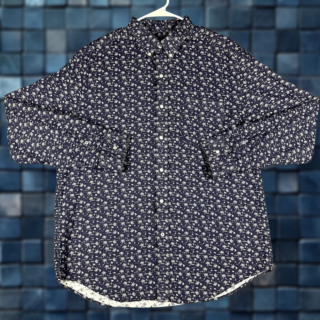 J.McLaughlin J. McLaughlin Shirt Men Large Blue Palm Tree Print Long Sleeve Button-Down Casual Size US L / EU 52-54 / 3 - 1 Thumbnail