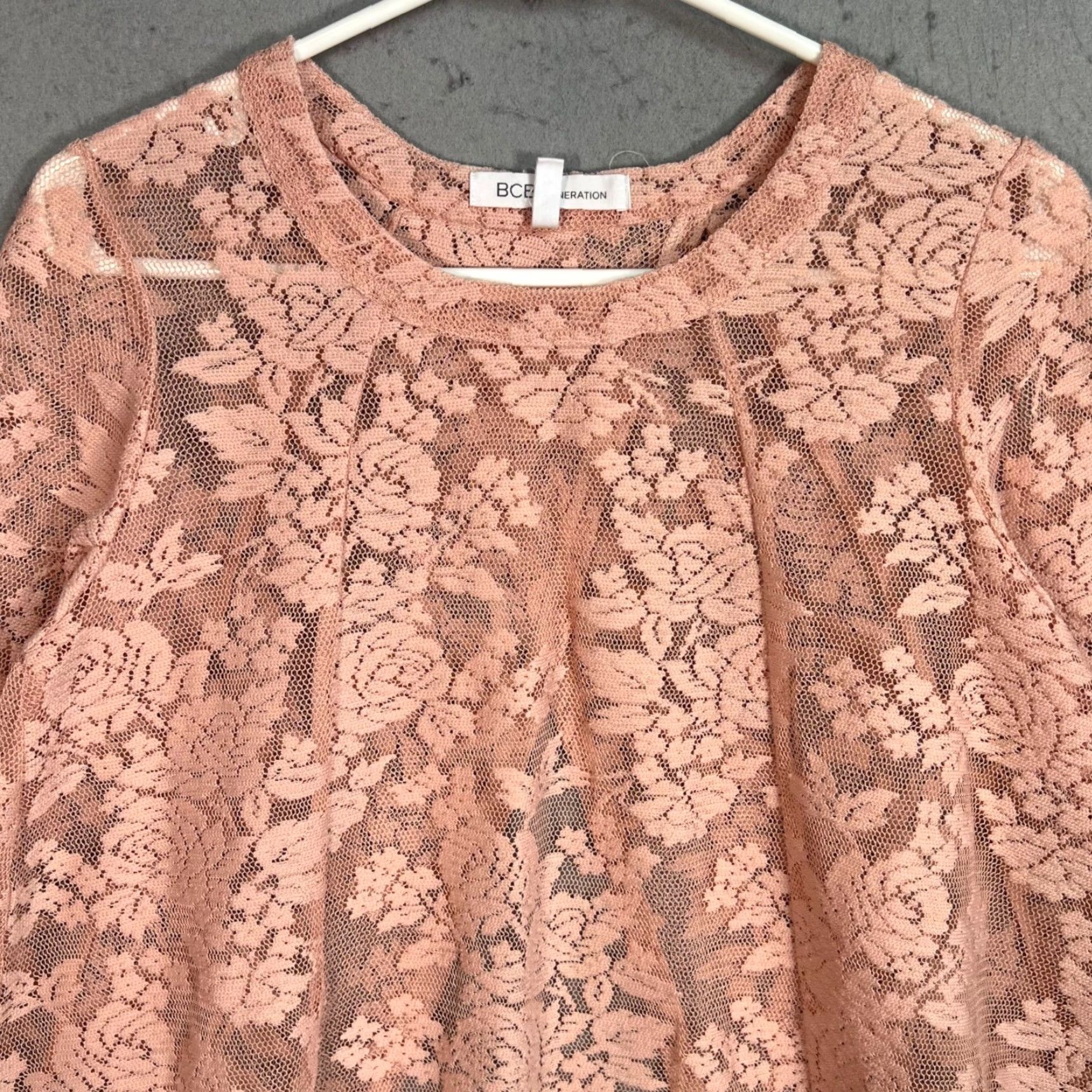 BCBGeneration BCBGeneration Womens Lace Top Blouse Size Small Floral Sheer Pink Size S / US 4 / IT 40 - 5 Thumbnail