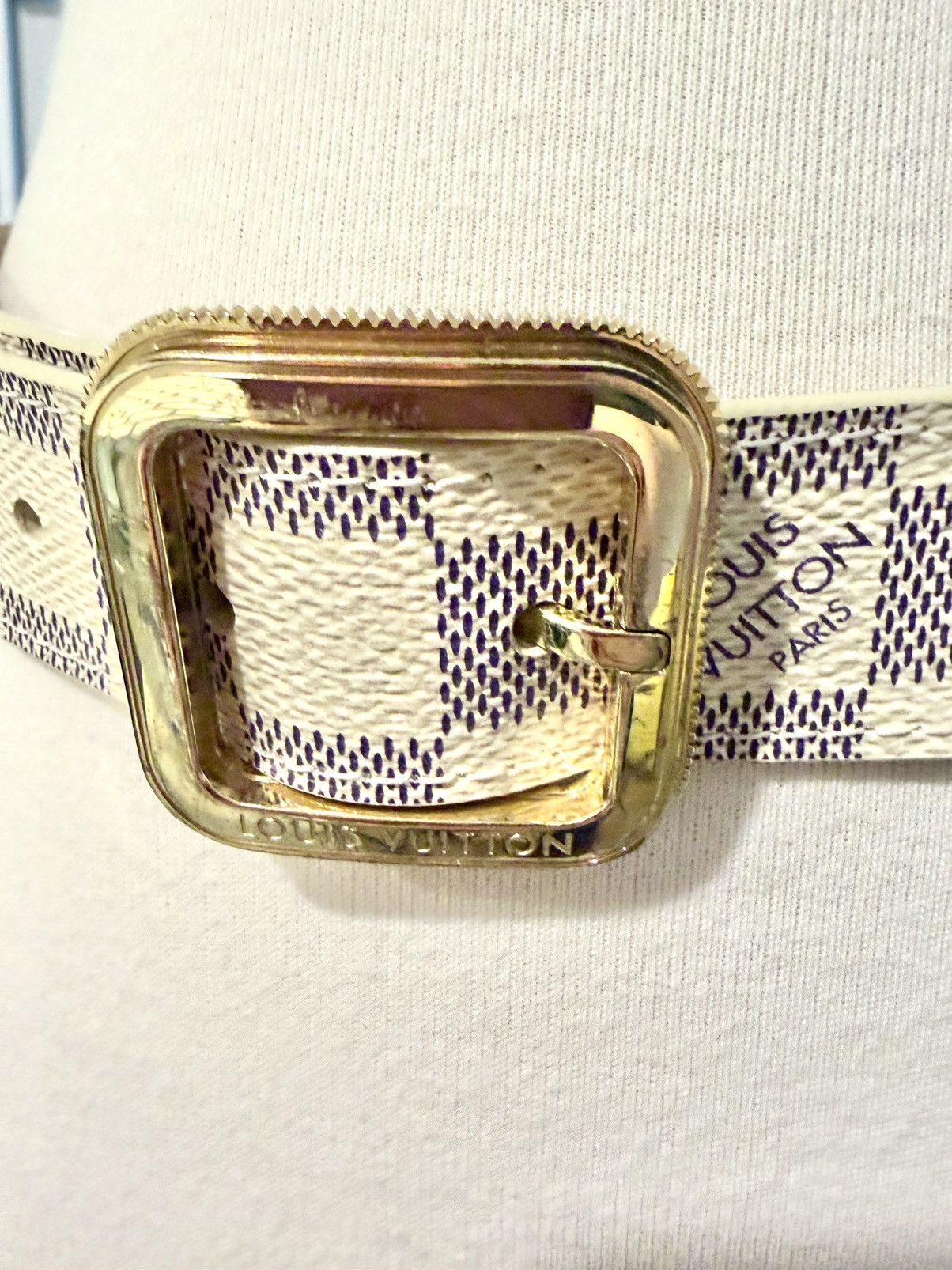 Louis Vuitton Louis Vuitton Damier Azur Belt 85/34 White LV Buckle Size ONE SIZE - 2 Thumbnail