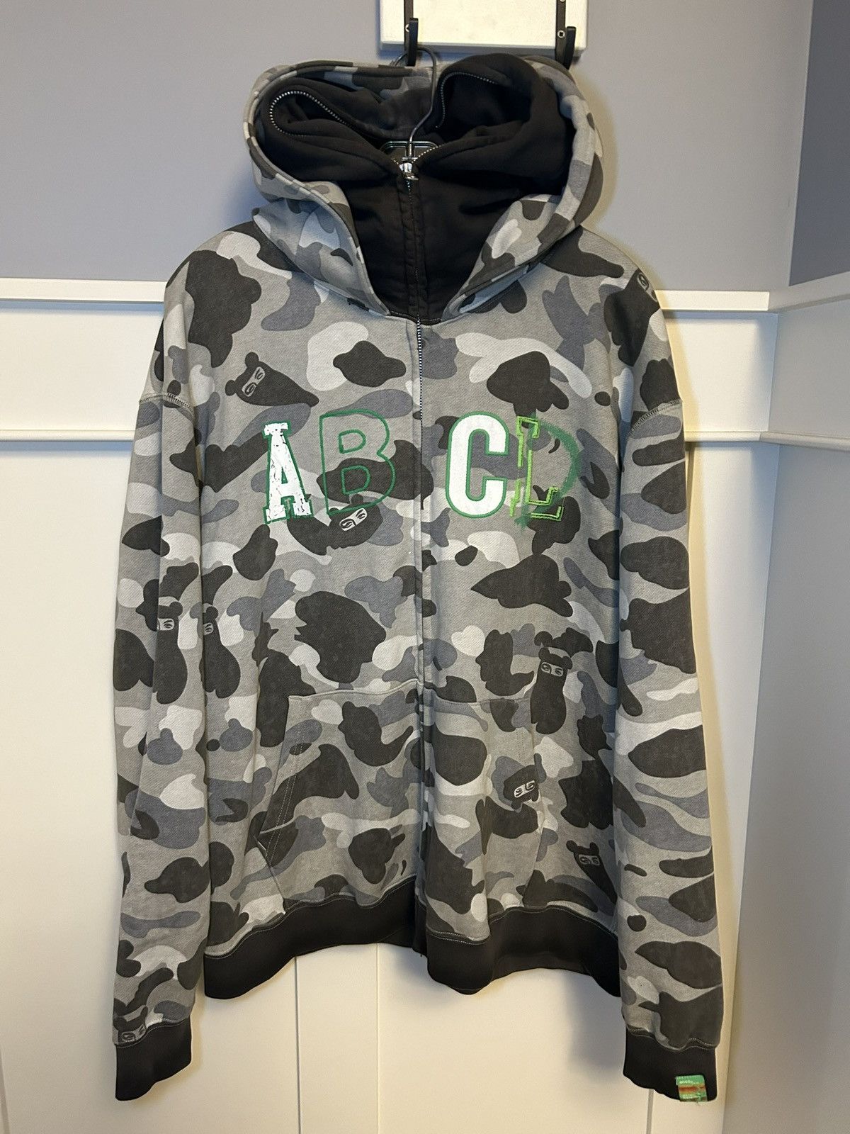 ABCD jose wong full-zip doubled layer bear hood camo hoodie