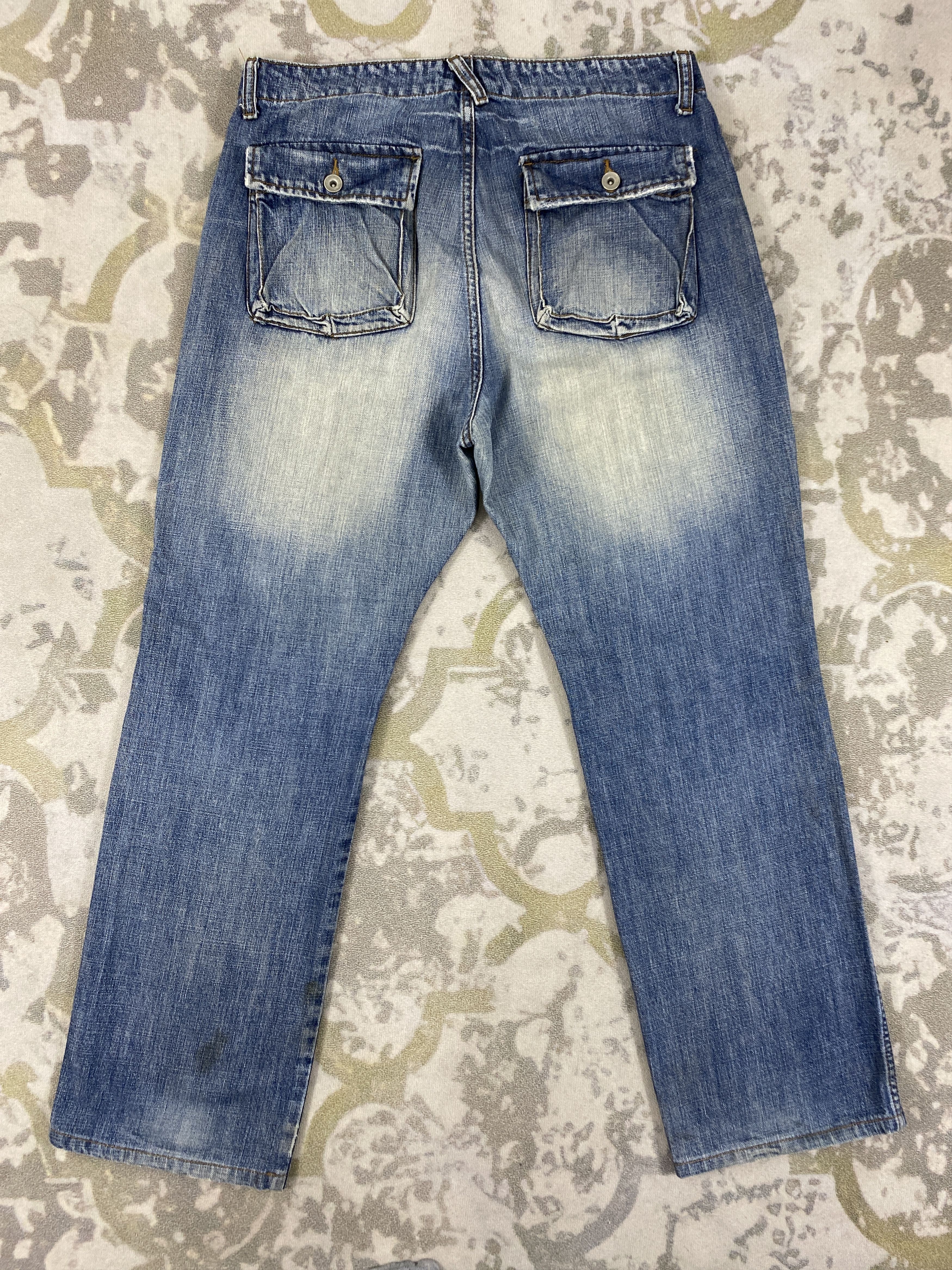 Japanese Brand Distressed Blue Global Work Jeans 33x29 Denim- JN3524 Size US 33 - 2 Thumbnail