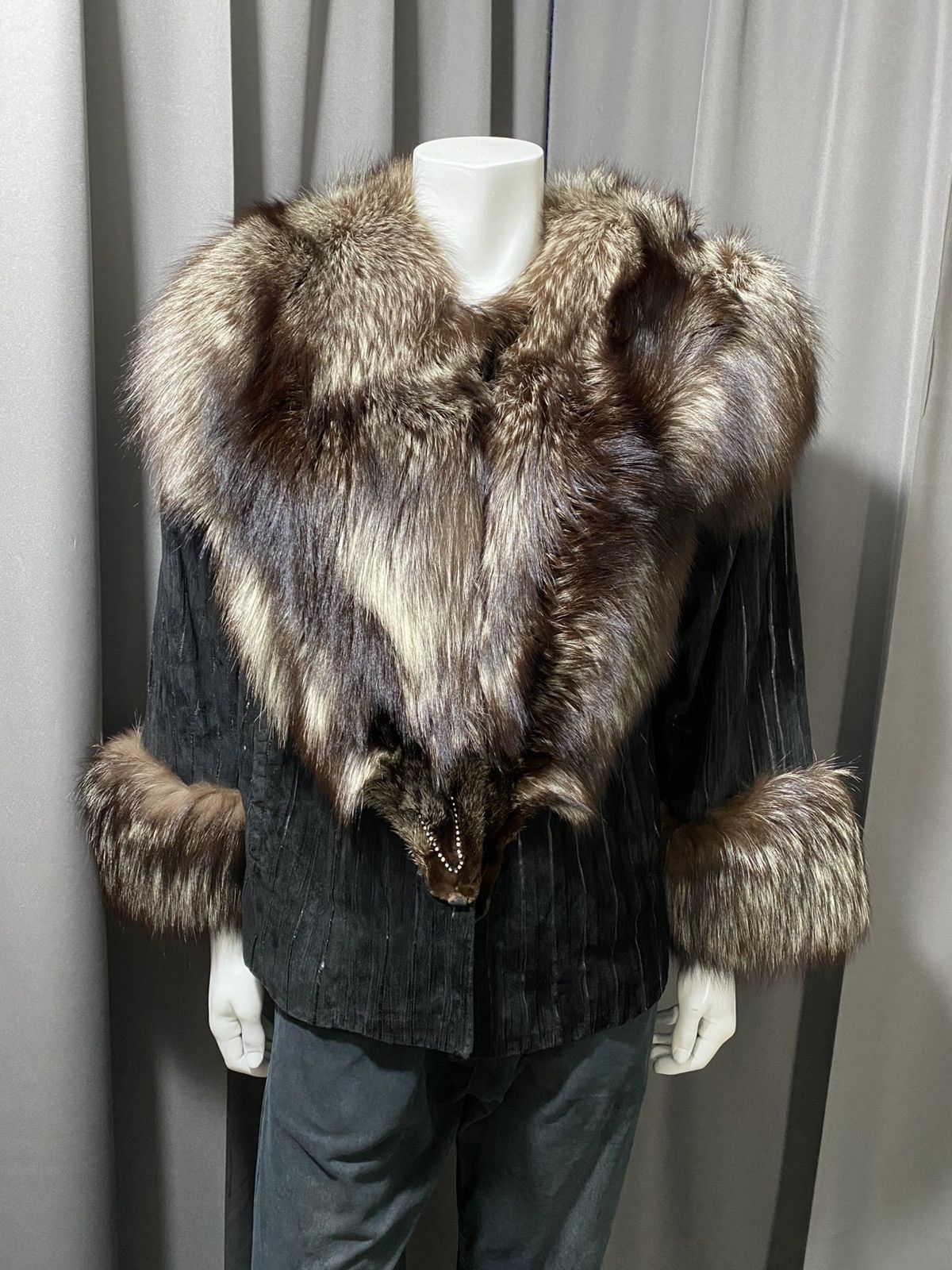 90s SagaFurs- Fox Fur Leather Jacket