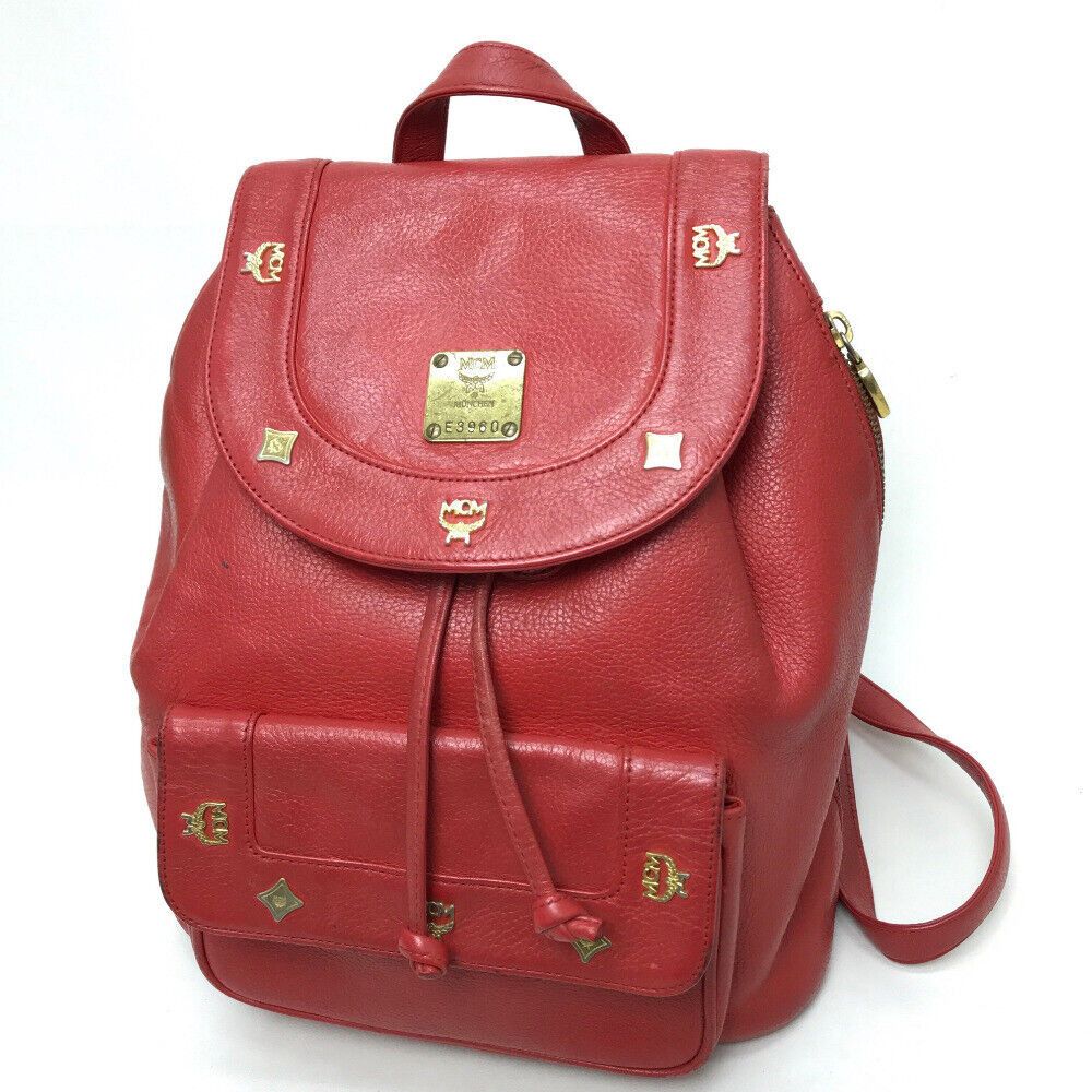 MCM MCM Logo Plate logo studs Backpack-Bag Red Size ONE SIZE - 1 Thumbnail