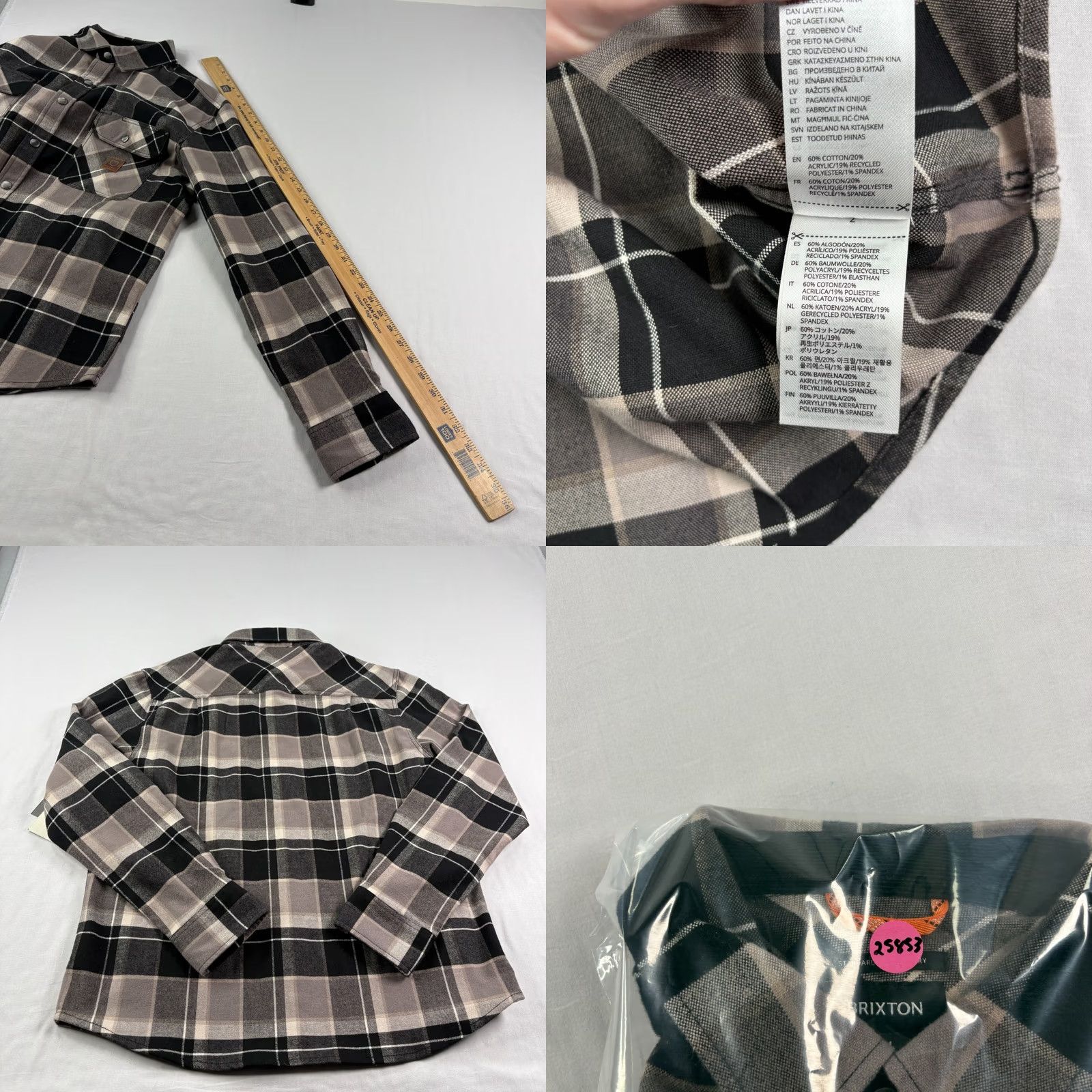 Brixton Brixton Brixon Flannel Shirt Mens M Black Plaid Button-Up Snap Up Long Sleeve Casual Workwear Heavyweight Pockets Size US M / EU 48-50 / 2 - 8 Thumbnail