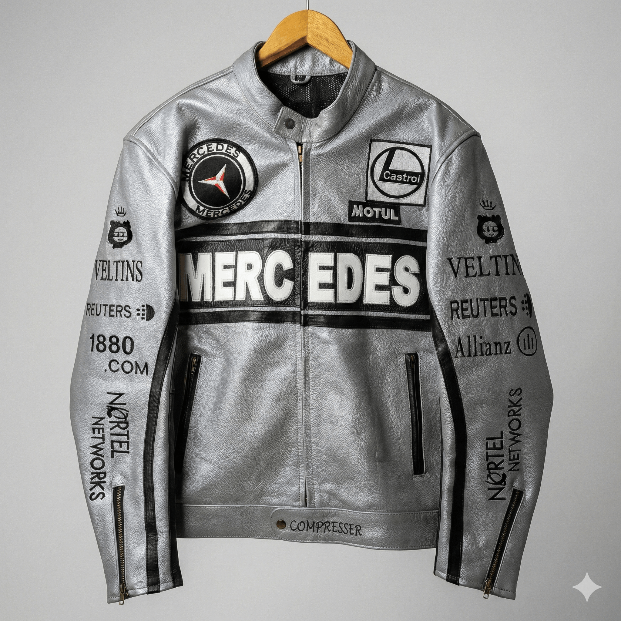 Mercedes-Benz Mercedes Benz F1 Silver Leather Racing Jacket Patch Moto Y2K Size L / US 10 / IT 46 - 1 Thumbnail