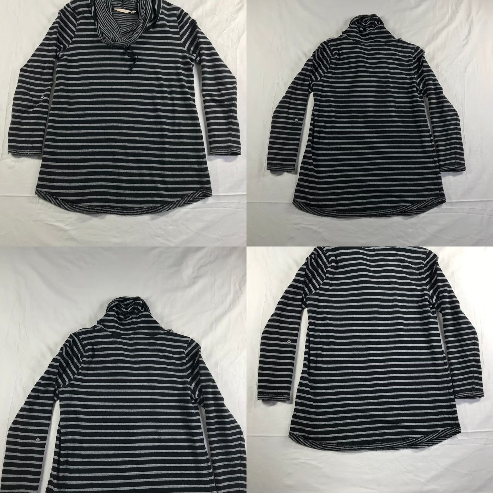 Soft Surroundings Soft Surroundings Black Gray Striped Cowl Neck Button Tab Tunic Top M 2AW15 Size M / US 6-8 / IT 42-44 - 8 Thumbnail