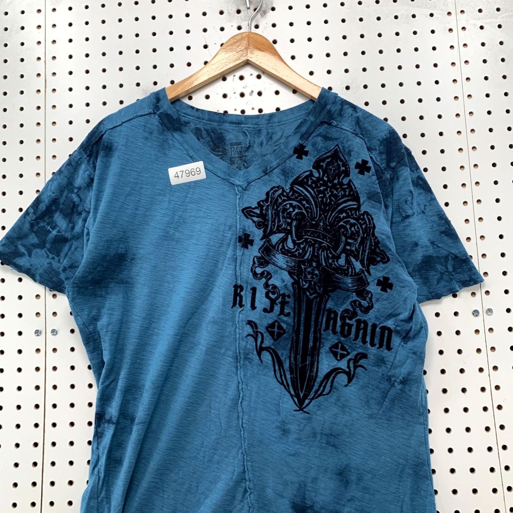 Southpole VINTAGE Southpole Shirt Mens M Blue Gothic Cross Wings Y2K Graphic Print Short Sleeve Crew Neck Size US M / EU 48-50 / 2 - 4 Thumbnail