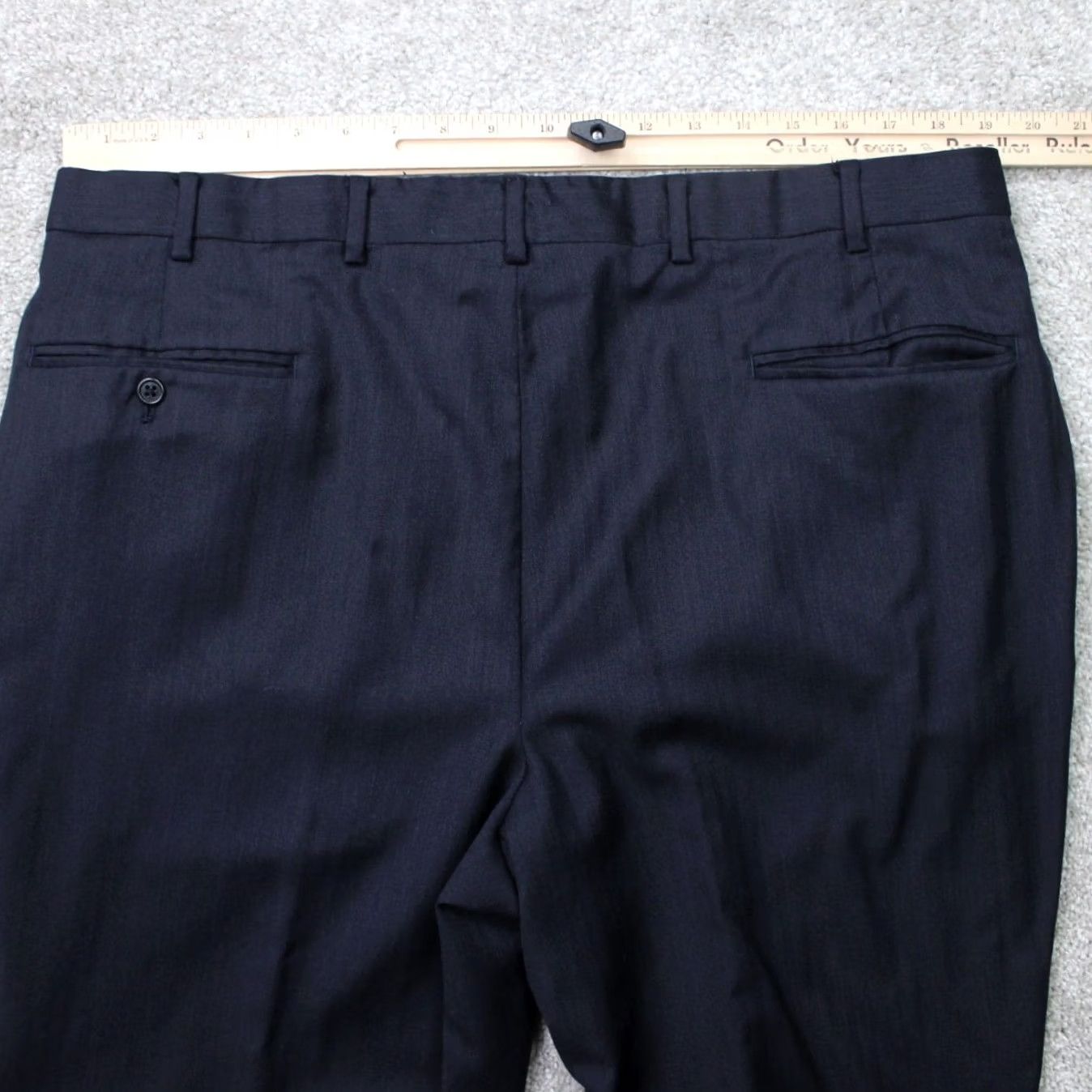 Jos. A. Bank Jos. A. Bank Pants Mens 38x24 Black Striped Wool Flat Front Dress Pants Regular Rise Front Flat Front, Button Zip, Cuffed Pockets, Wool/Cotton, 38x24 Size US 38 / EU 54 - 6 Thumbnail