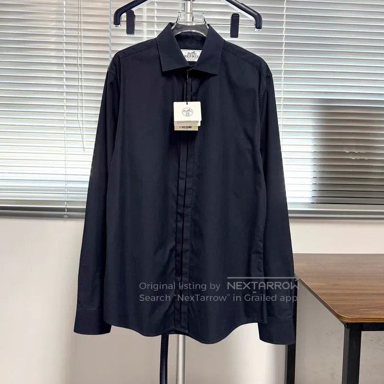 Hermes size 39 Long-sleeve shirt single-breasted dark blu
