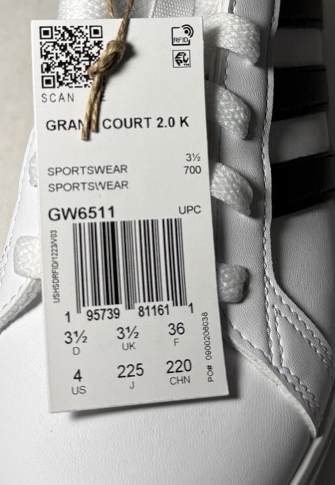 Adidas Adidas Grand Court 2.0 K White/Black Kids Sneakers GW6511 Size US 5 / EU 37 - 6 Thumbnail