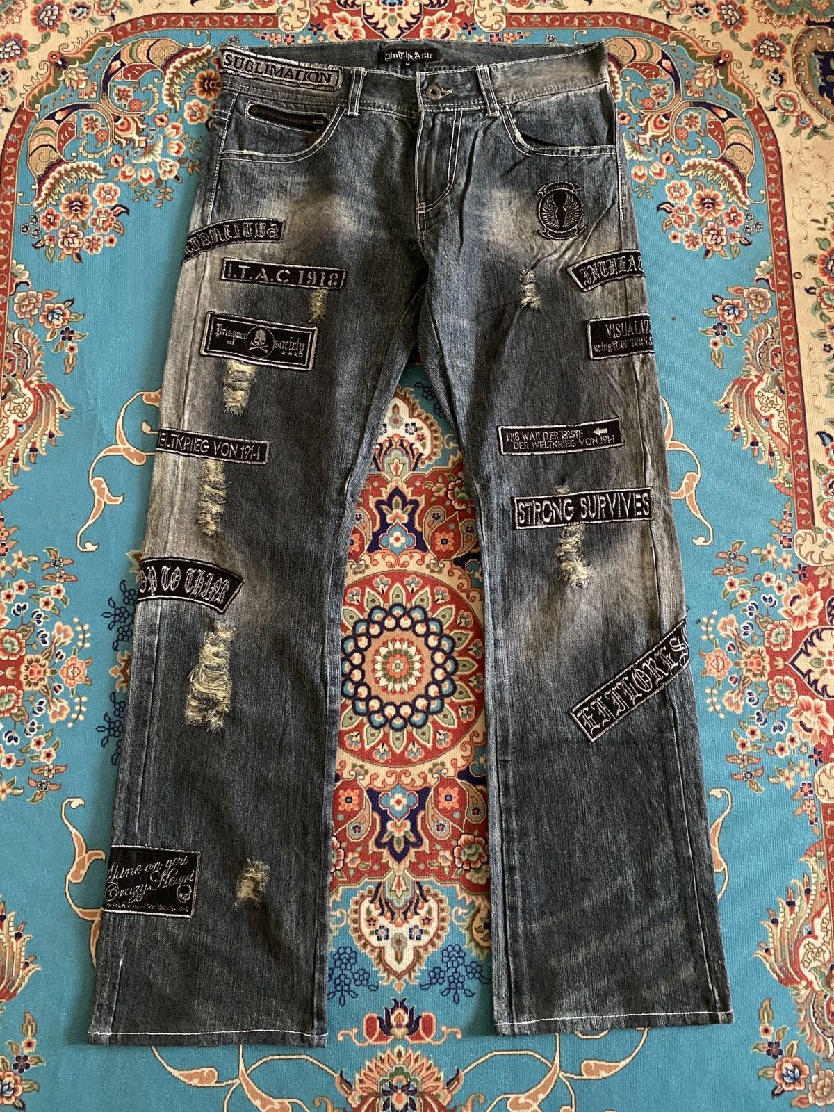 In The Attic In The Attic Japan Sublimation Patchwork Punk Denim Size US 31 - 2 Thumbnail
