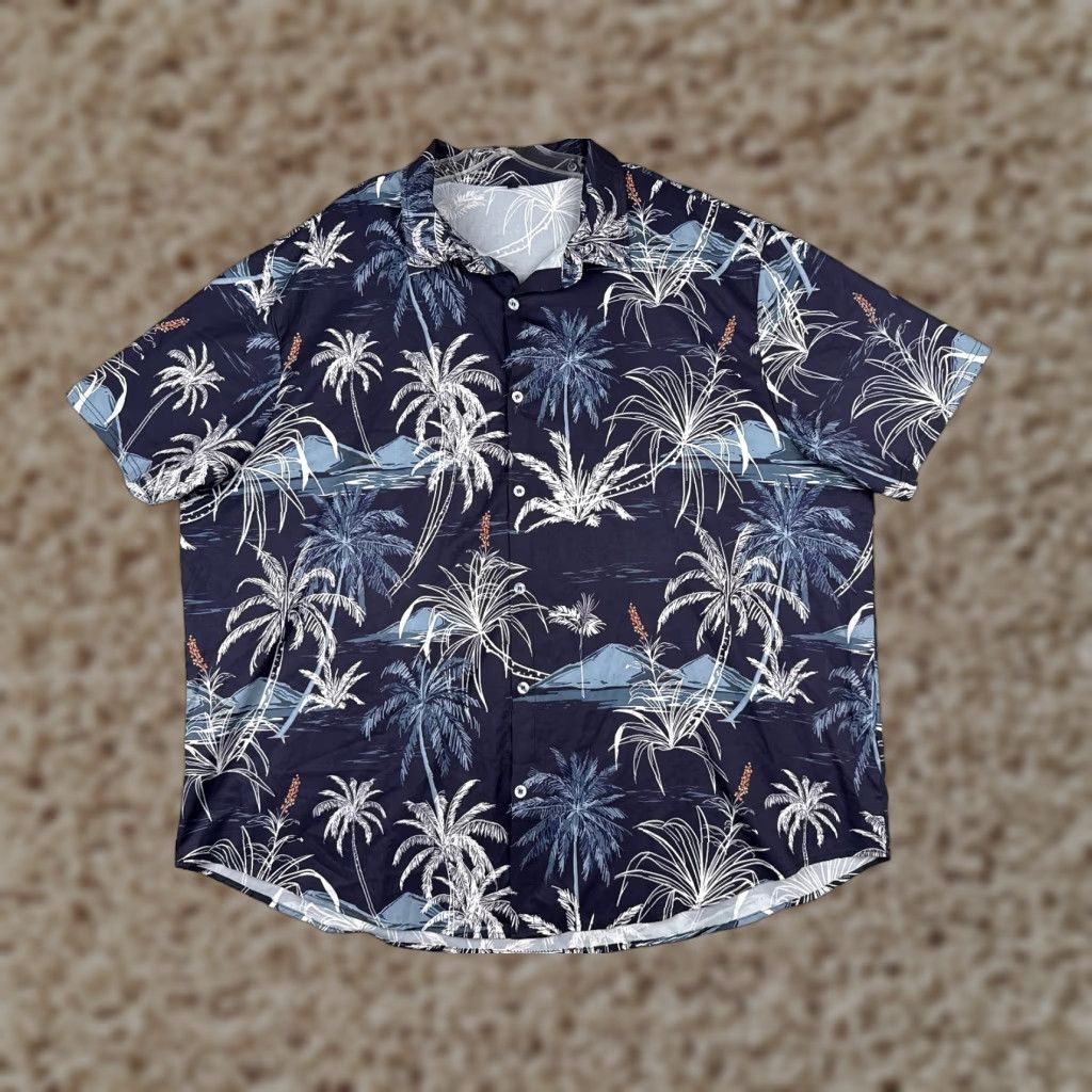 Vintage Hawaiian Shirt Shirt Men 5XL XXXXXL Blue White Palm Tree Floral Cotton Blend Size US XXL / EU 58 / 5 - 1 Thumbnail