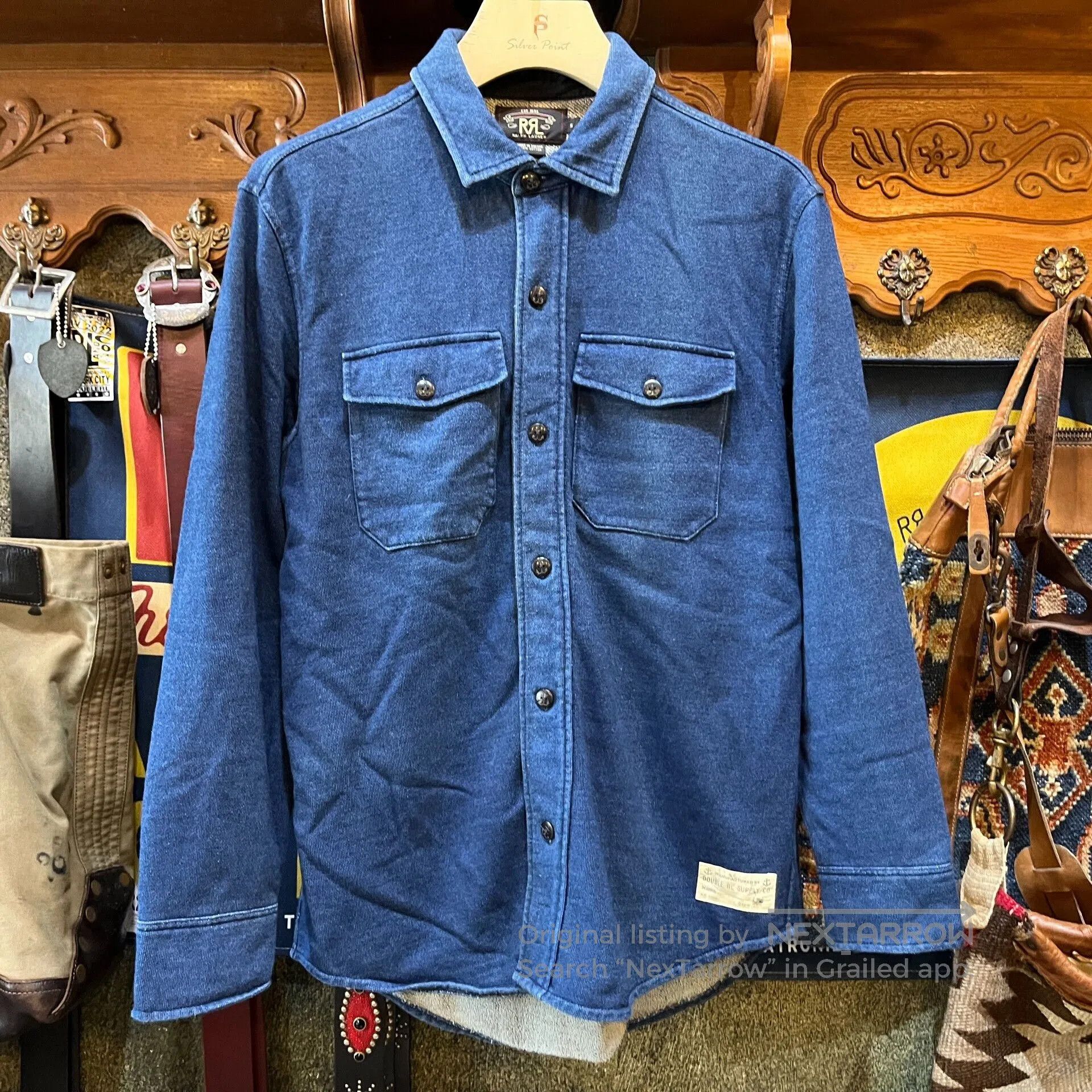 navy cotton shirt by Ralph Lauren.