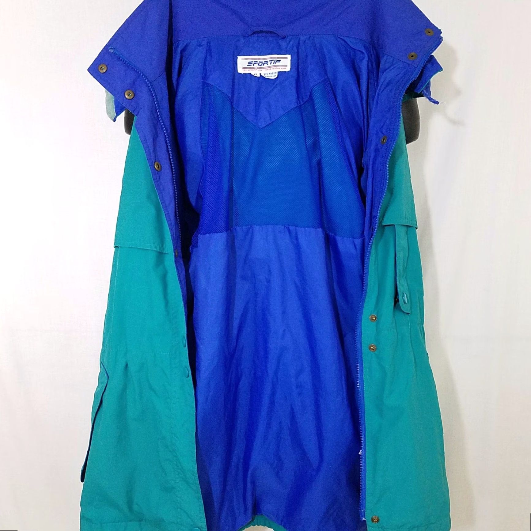 Vintage VINTAGE Sportif USA Womens Windbreaker Jacket 90s Raincoat Hood Turquoise Size 12 Size XL / US 12-14 / IT 48-50 - 5 Thumbnail
