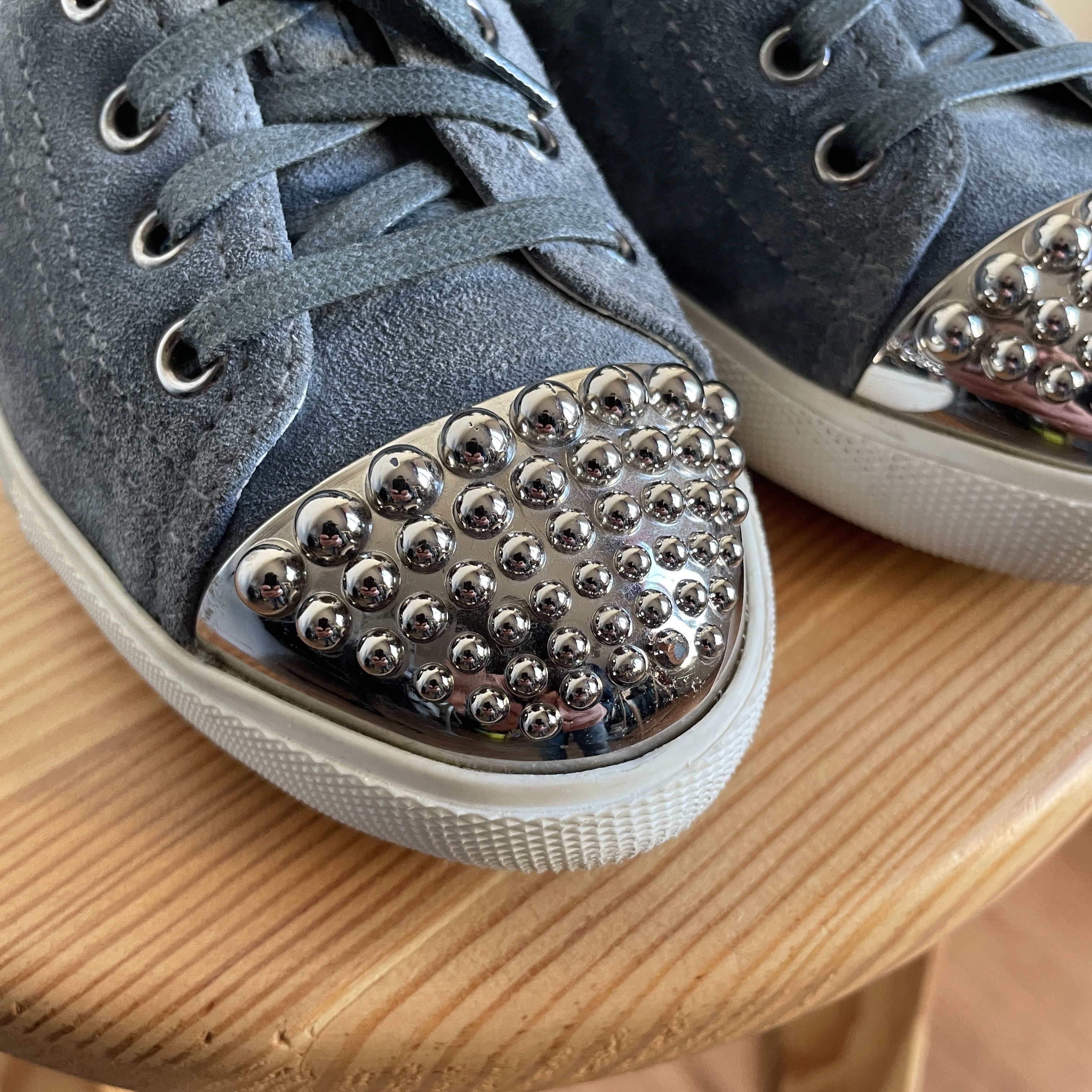 Miu Miu Miu Miu Grey Suede Studded Cap Toe Womens Sneakers Size US 7.5 / IT 37.5 - 6 Thumbnail