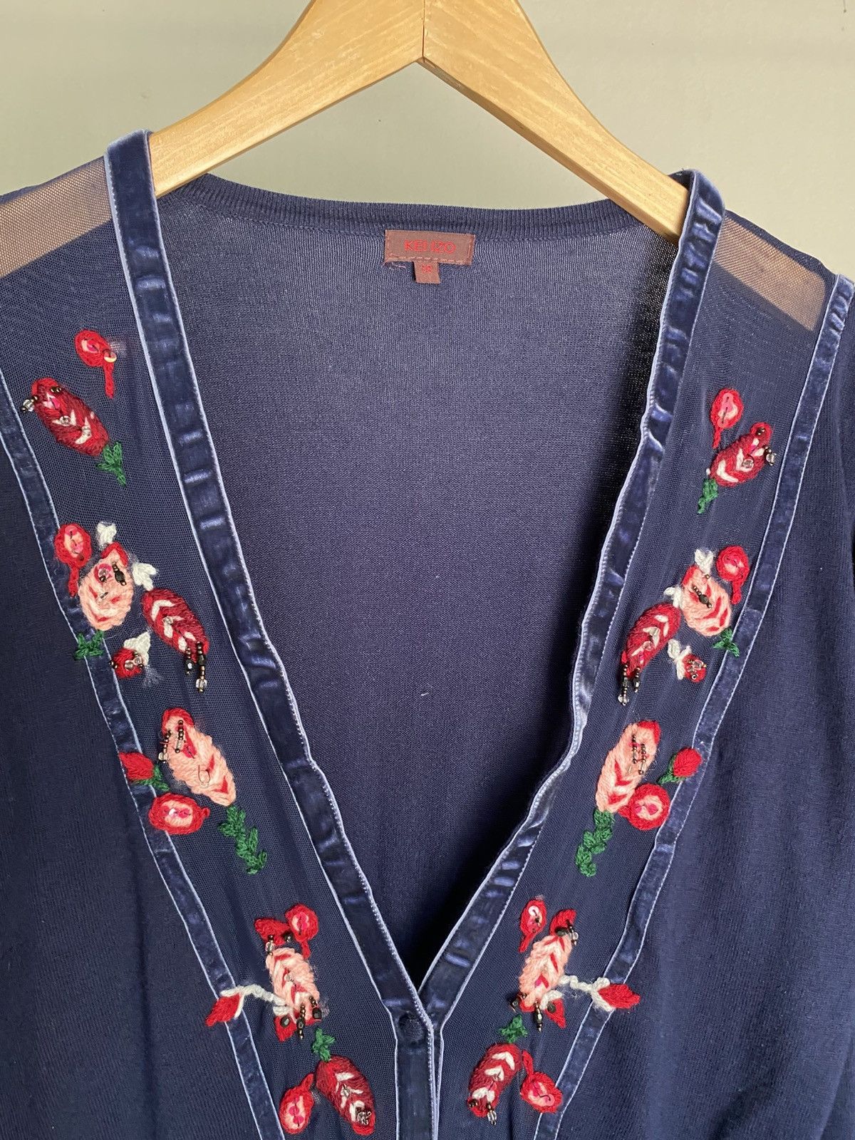 Kenzo KENZO Blue V-Neck Cardigan with Embroidered Trim. Size ONE SIZE - 14 Thumbnail