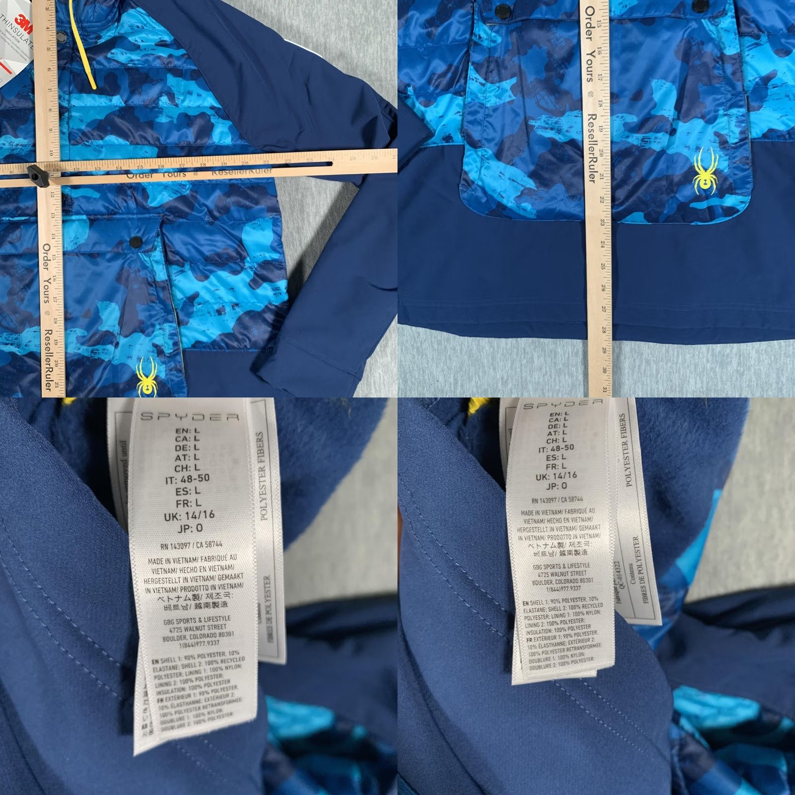 Spyder Spyder Jacket Womens Large Blue Camo Glissade Hybrid Anorak Insulated Hooded Size L / US 10 / IT 46 - 8 Thumbnail