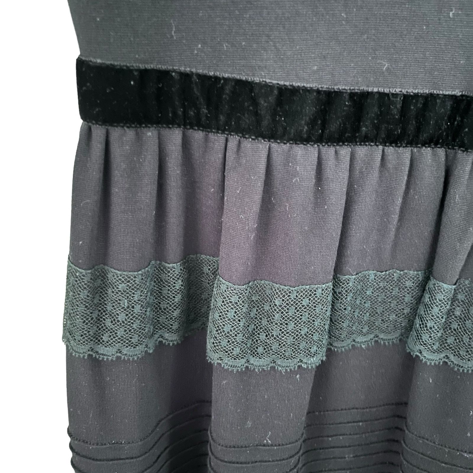 RED Valentino Red Valentino Black Lace Velvet Trim Knee Length Dress Size L / US 10 / IT 46 - 2 Thumbnail