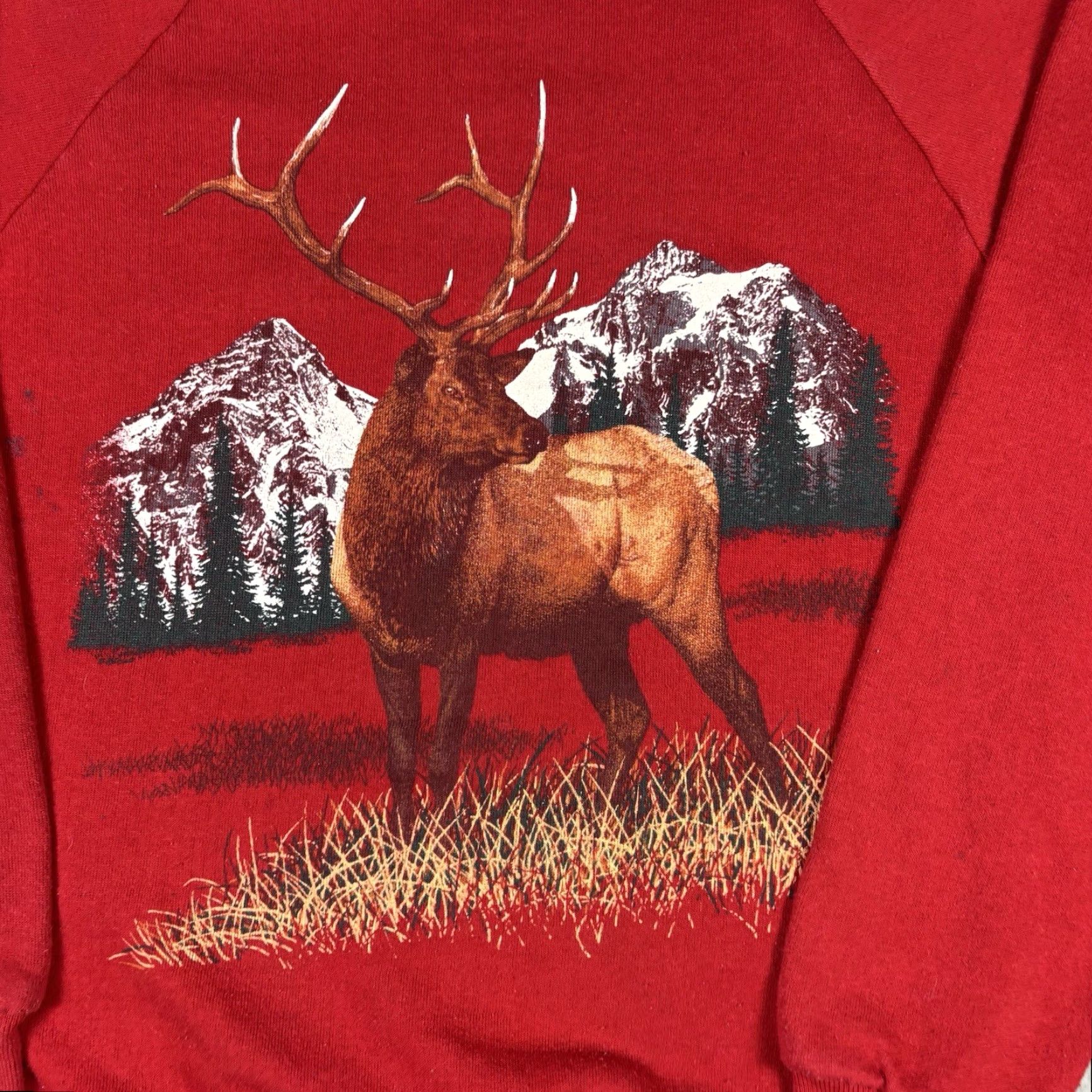 Jerzees VINTAGE Jerzees Sweatshirt Red Raglan Pullover Nature Animal Graphic Print Crew Neck Mens Medium Size US M / EU 48-50 / 2 - 6 Thumbnail