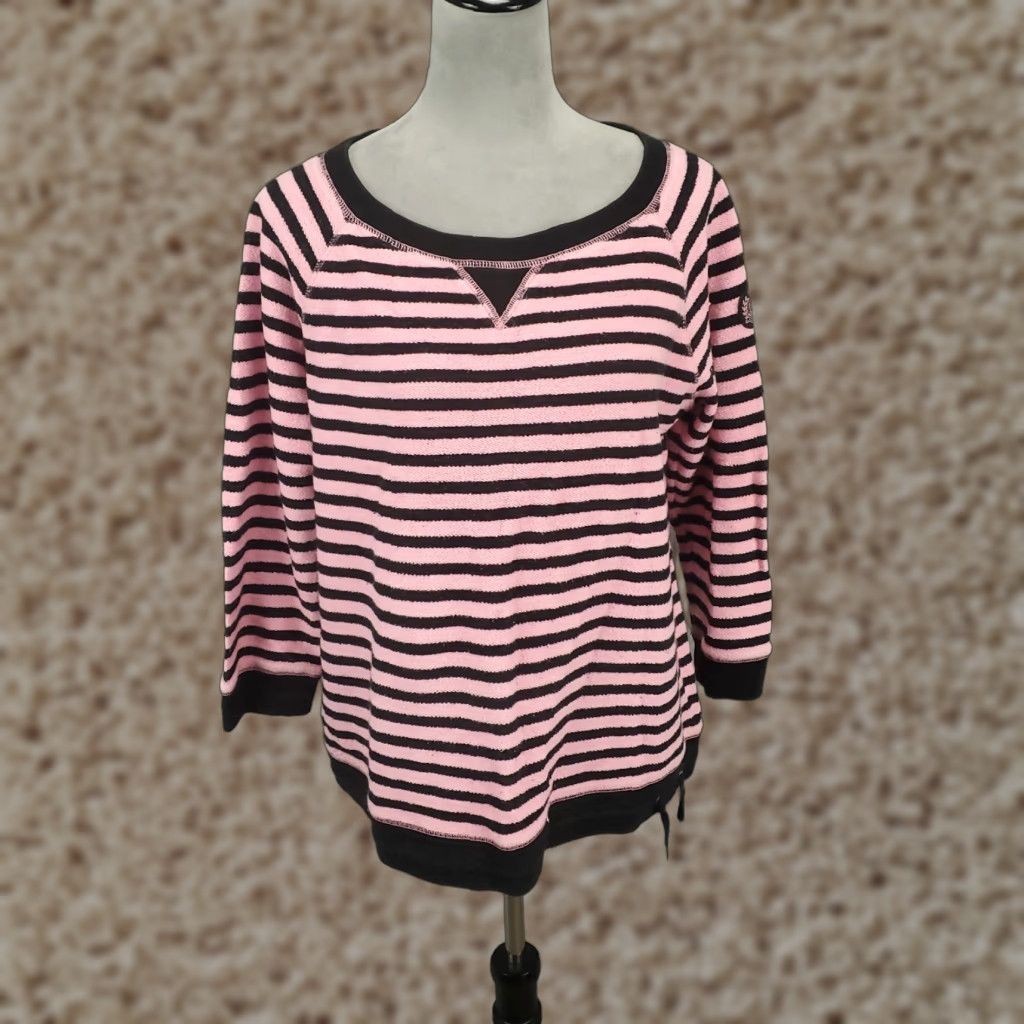 Ralph Lauren LAUREN RALPH LAUREN Womens Sweater Large Pink Striped Knit Drawstring Waist Boat Neck Preppy Size L / US 10 / IT 46 - 1 Thumbnail